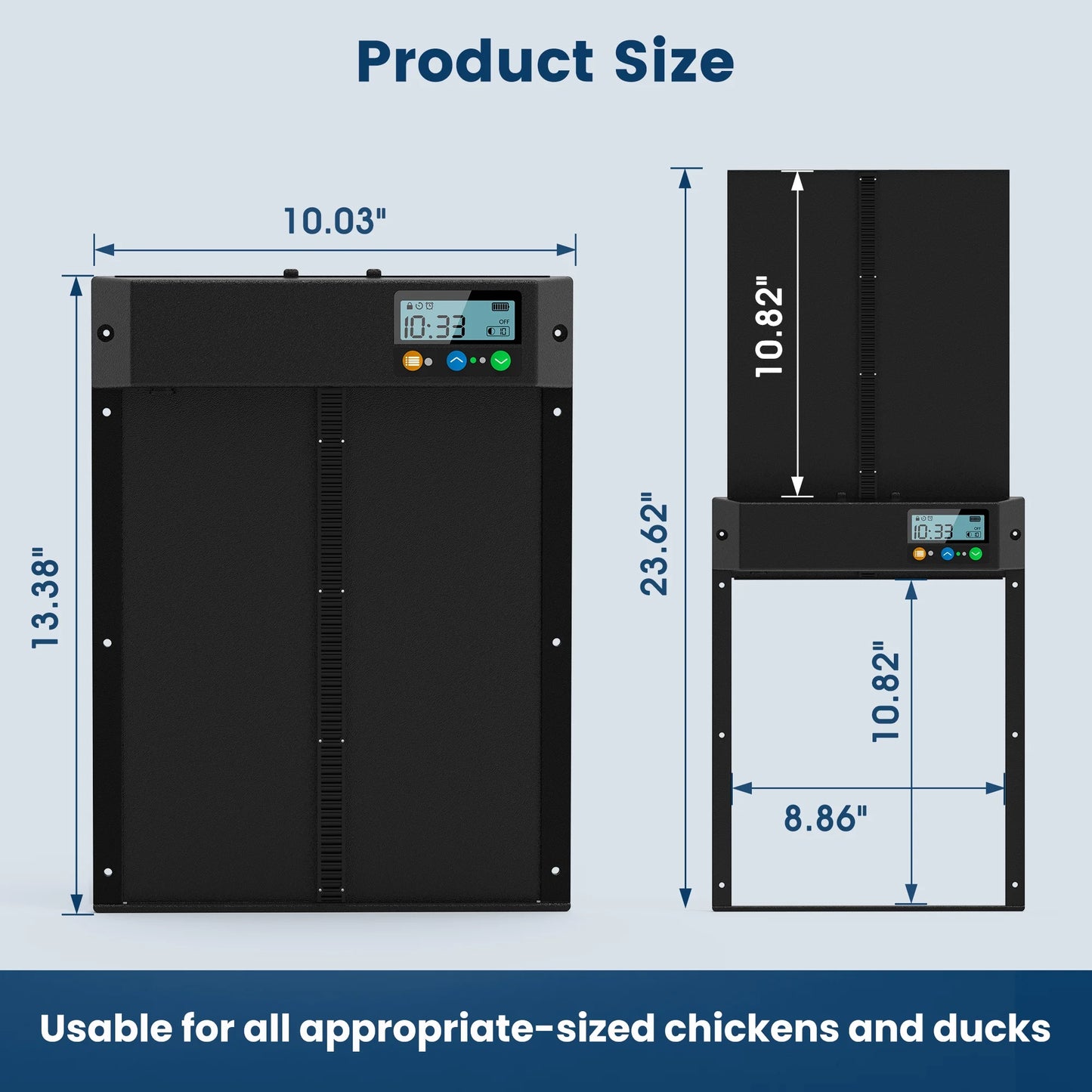 Solar Automatic Chicken Coop Door, Chicken Coop Door Opener with LCD Screen, Light Sensor/ Timer/ Remote Control Auto chicken Doors, Anti Pinch Waterproof Coop Door, Ideal for Chicken Breeding