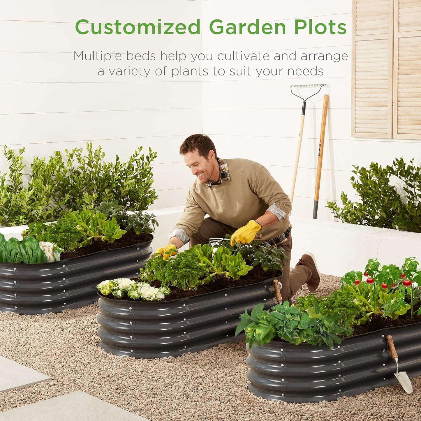 4x2x1ft Outdoor Metal Raised Garden Bed, Oval Deep Root Planter Box for Vegetables, Flowers, Herbs, and Succulents w/ 51 Gallon Capacity, Rubber Edge Guard - Charcoal