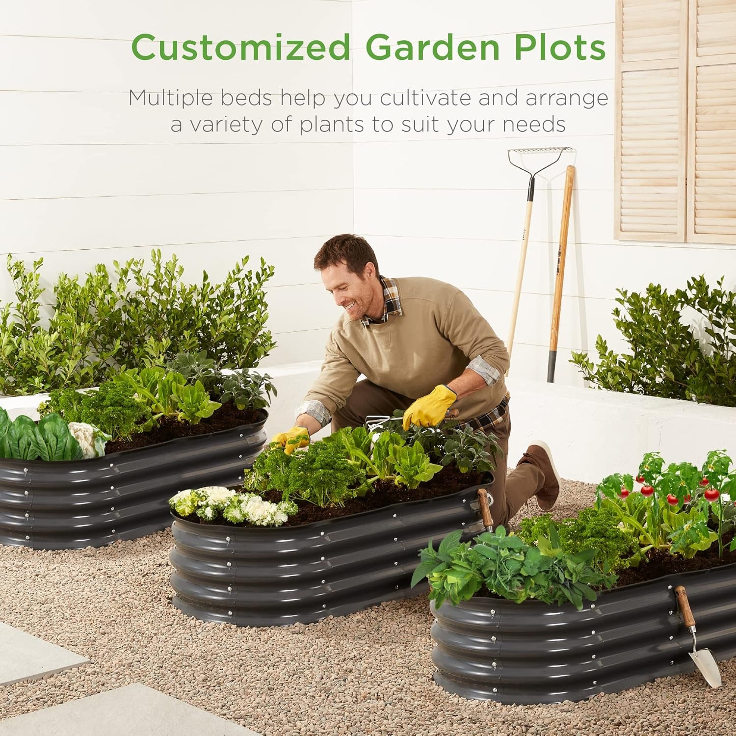 4x2x1ft Outdoor Metal Raised Garden Bed, Oval Deep Root Planter Box for Vegetables, Flowers, Herbs, and Succulents w/ 51 Gallon Capacity, Rubber Edge Guard - Charcoal