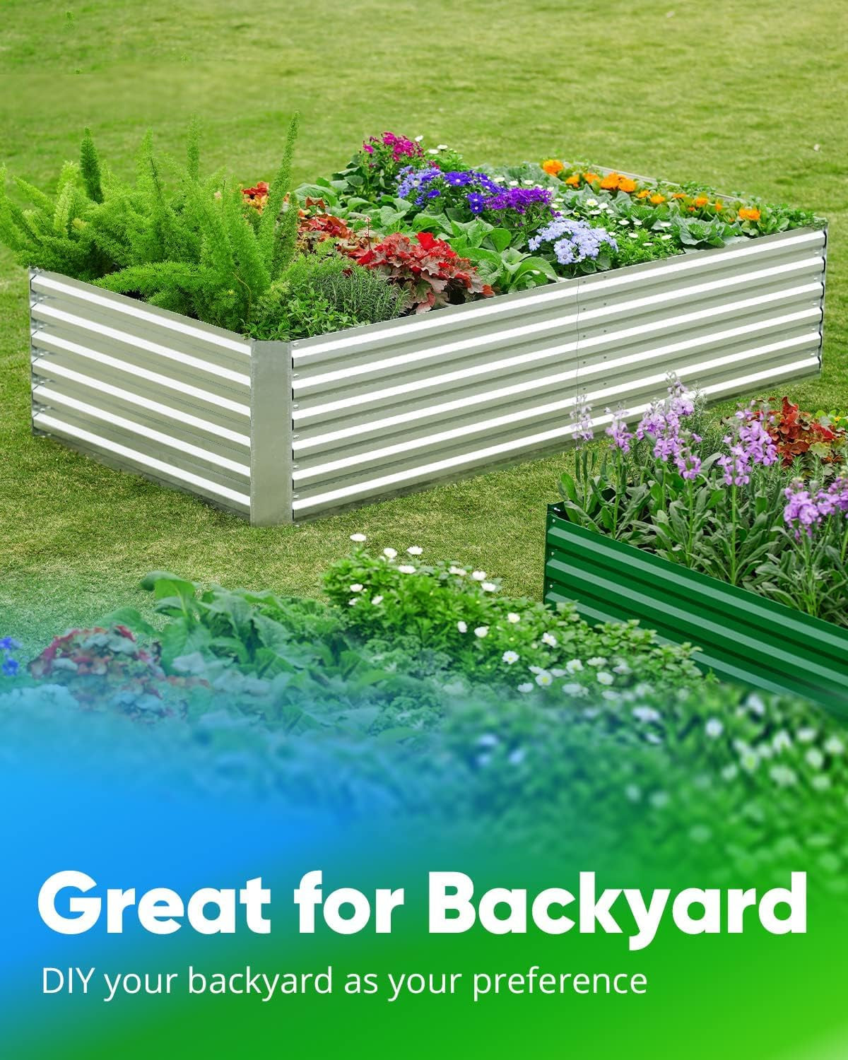 Galvanized Raised Garden Bed 6x3x2 Ft Metal Planter Box Bottomless for Backyard, Include 1 pc Tomato Cage, Silver