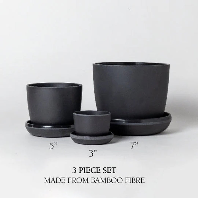 3 Set Planter Pots | Plant Pot with Drainage Hole & Saucers | Indoor Planter | Flower Pot | Minimalistic Plant Pot | Recycled Planter Pot