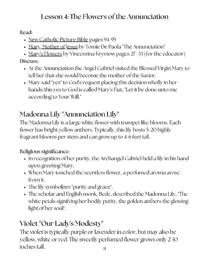 Mary's Garden of Flowers: Bible & Nature Study Downloadable Curriculum