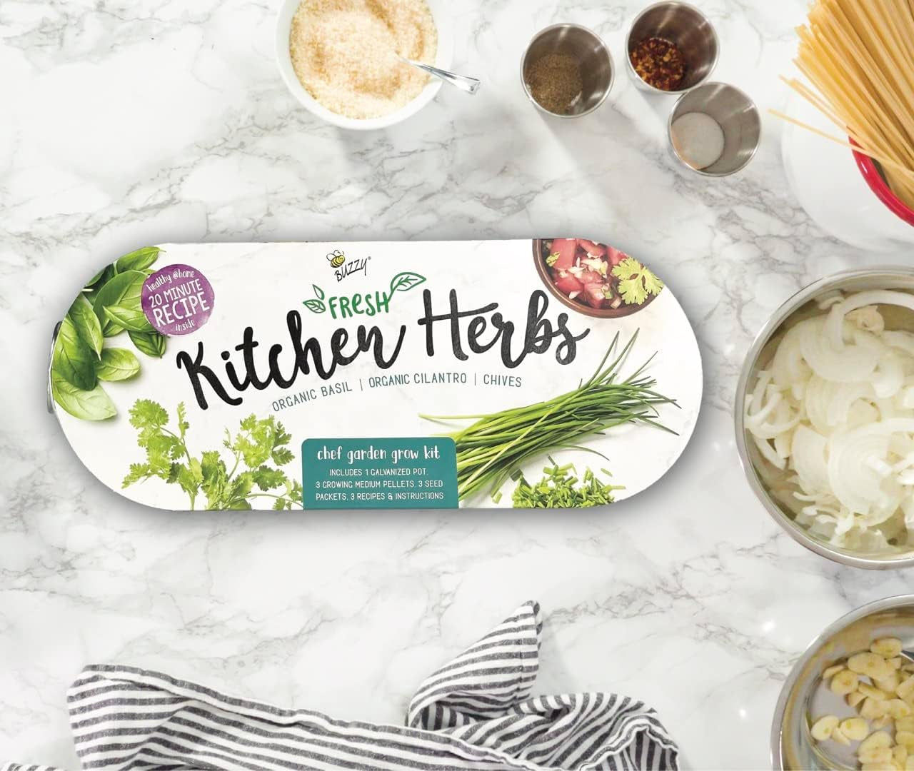 Organic Windowsill Grow Kit | Kitchen Herbs: Basil, Cilantro, and Chives Starter Kit for Kids & Adults | Guaranteed to Grow | Best Indoor-Outdoor Gardening Gift