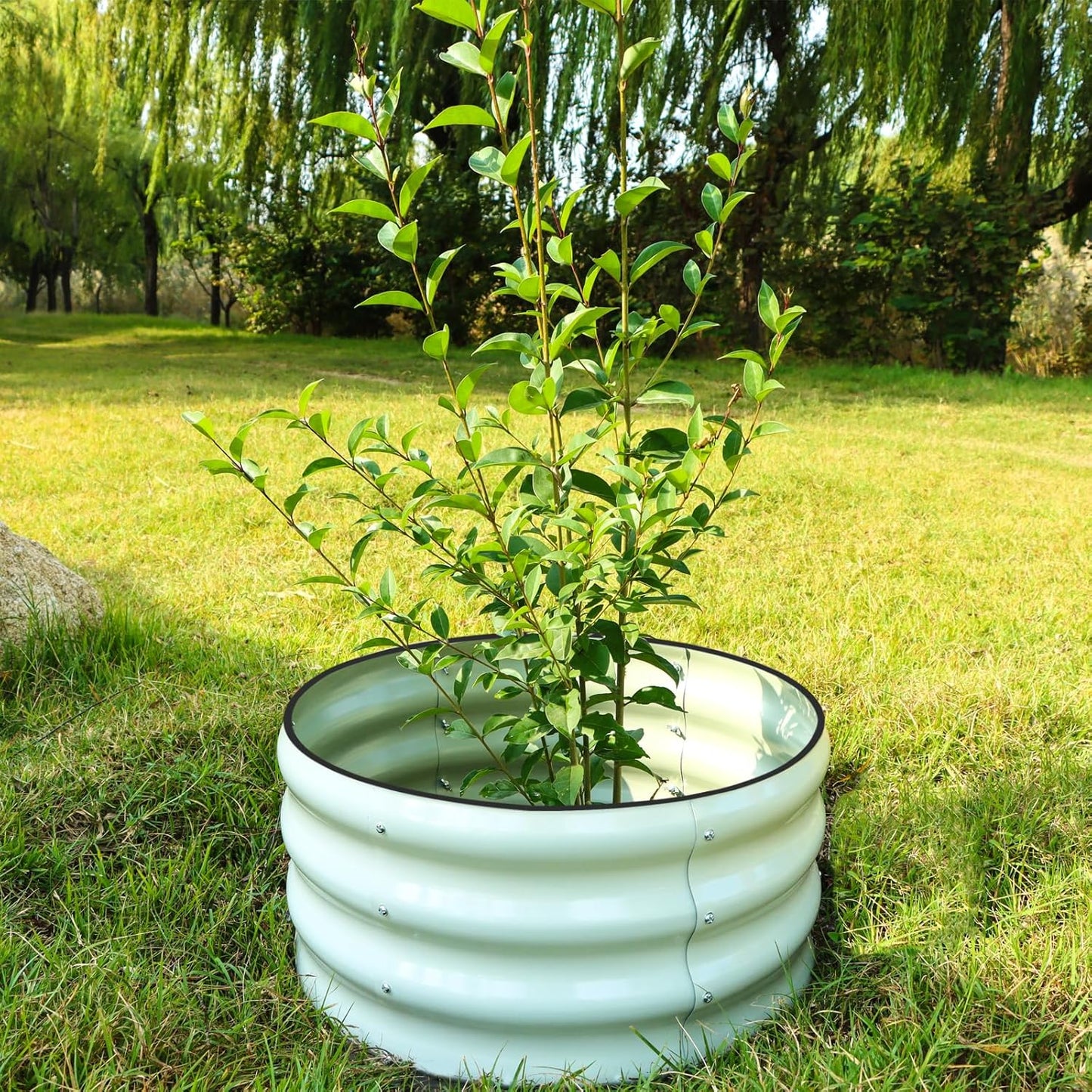 3 Pcs 2x2x1ft Round Galvanized Raised Garden Bed Kit Outdoor, Metal Planter Box for Planting Plants Vegetables, White