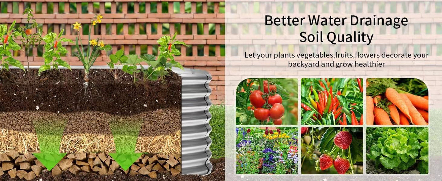 24“ Tall Galvanized Raised Garden Bed Kit, Galvanized Planter Garden Boxes Outdoor, Oval Large Metal Raised Garden Bed for Vegetables (Classic Silver, 4×2×2ft)