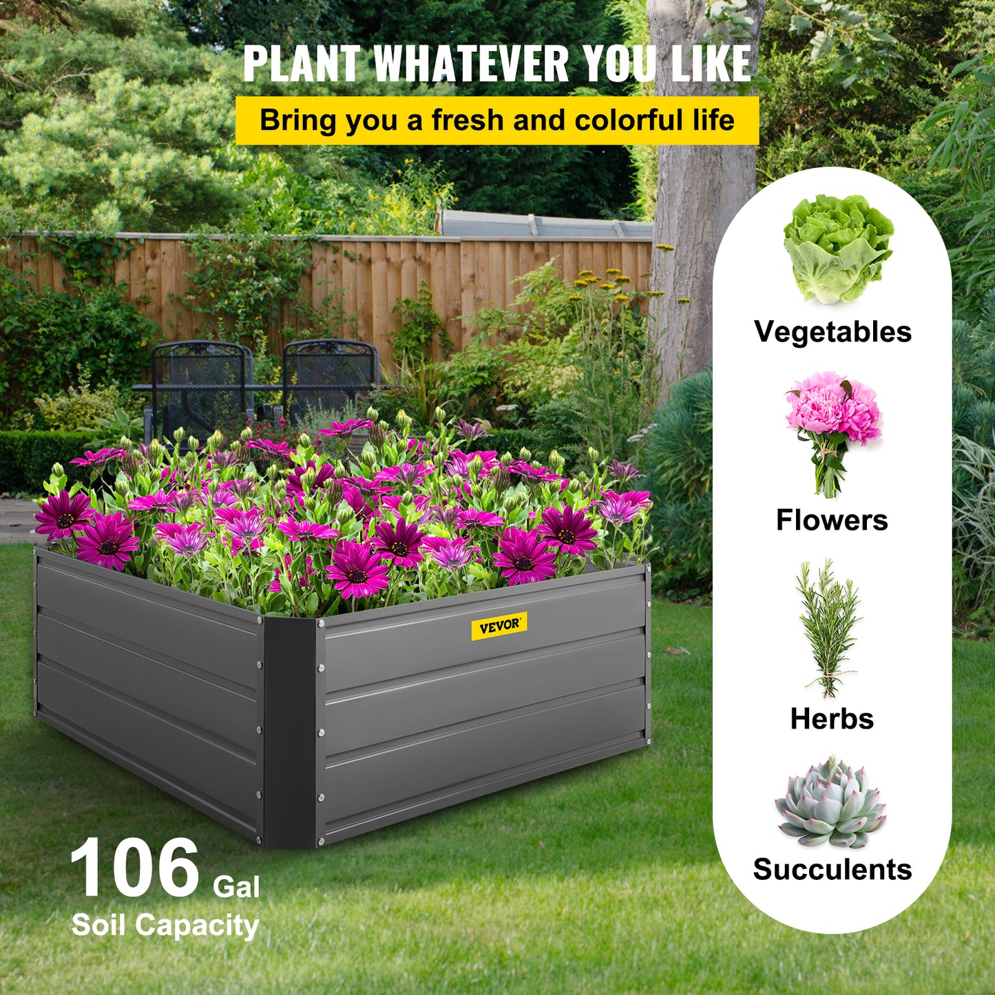 VEVOR Galvanized Raised Garden Bed Planter Box for Plant Flower Vegetable