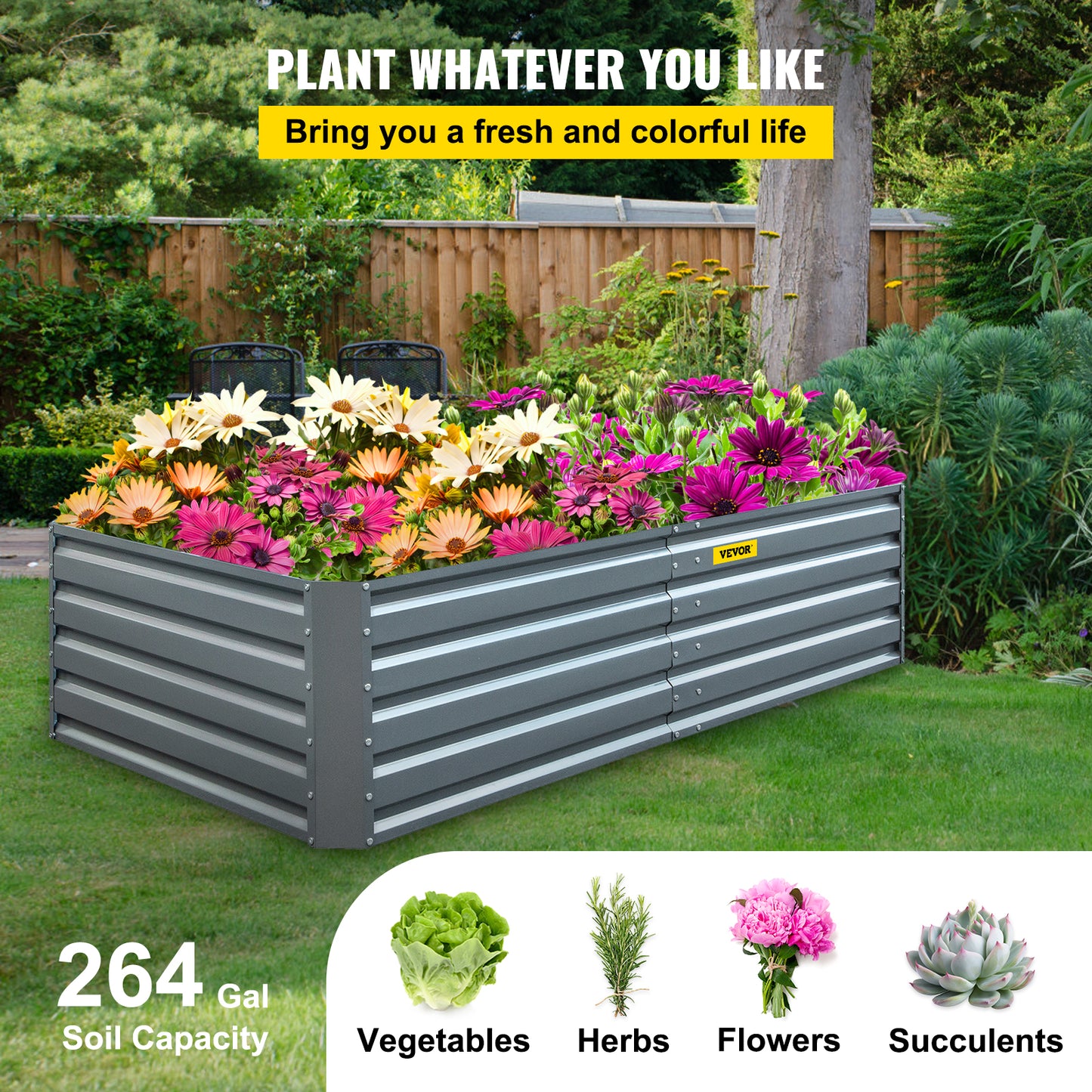 VEVOR Galvanized Raised Garden Bed Planter Box for Plant Flower Vegetable