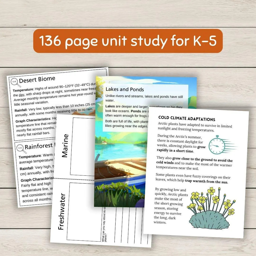Biomes Unit Study Worksheets, Activities, with Geography and Climate, Plants and Animals Homeschool Science (mega unit!)