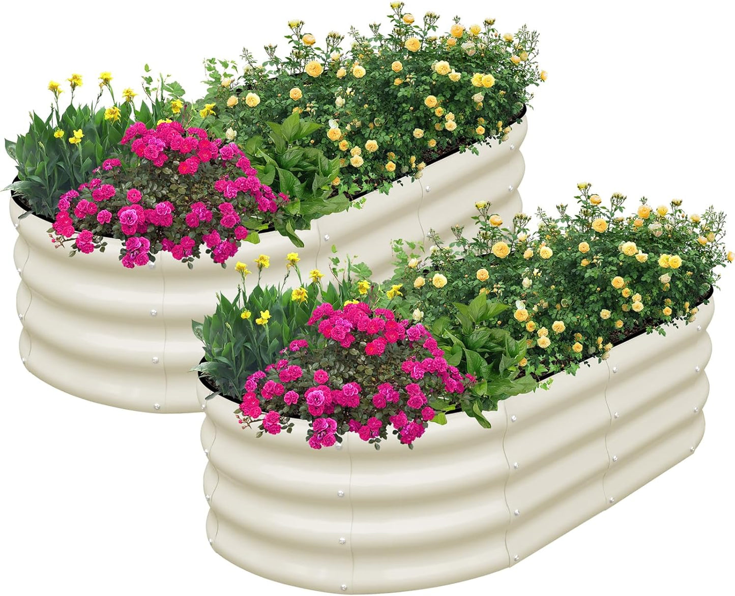 Galvanized Raised Garden Bed Outdoor, 2 Pcs 4x2x1ft Oval Metal Planter Box for Planting Plants Vegetables, White