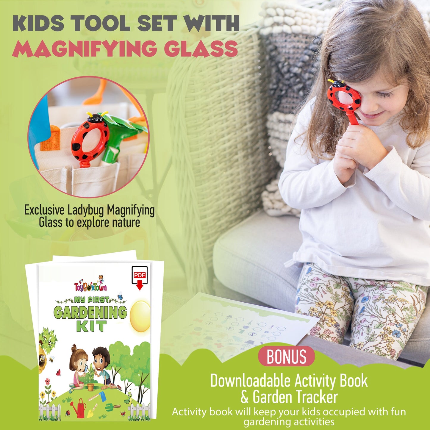 Kids Gardening Set, My First Gardening Kit- 27 Pieces STEM, Complete Toddler Gardening Kit with Plantable Seed Paper, Promotes Pretend Play