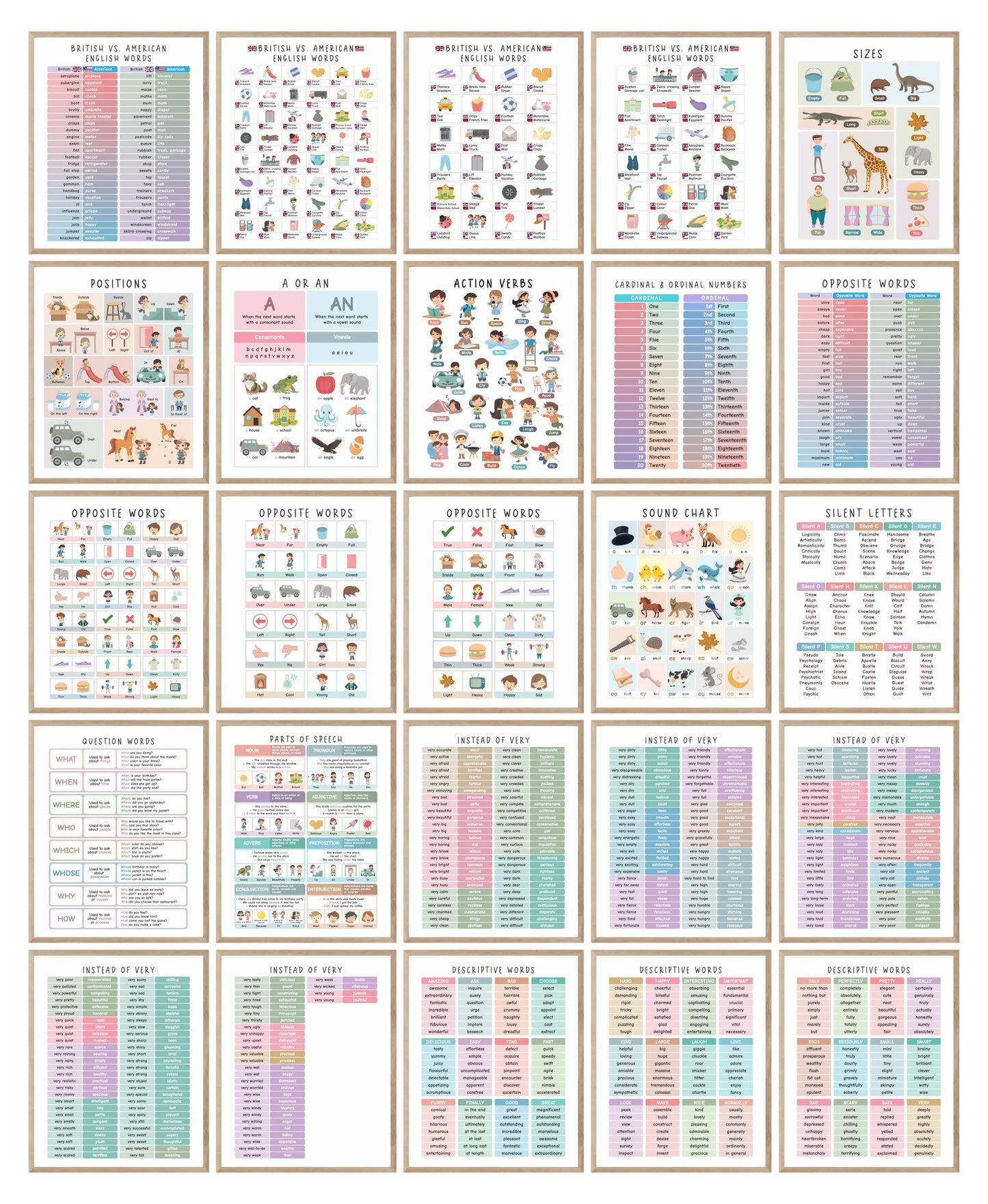 Set of 225 Educational Posters, Neutral Montessori Classroom Decor, Playroom, Homeschool Learning Prints, Homeschool Printable Toddler