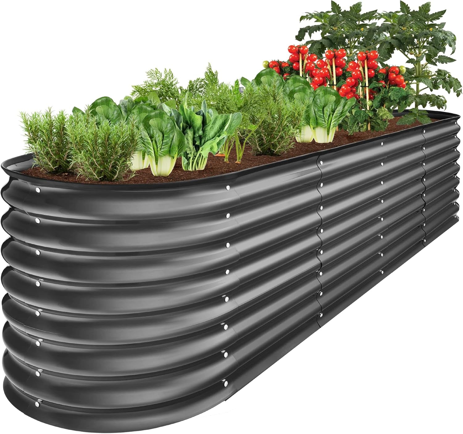 8x2x2ft Metal Raised Garden Bed, Oval Outdoor Deep Root Planter Box for Vegetables, Herbs w/ 4 Support Bars, 215 Gal Capacity - Charcoal