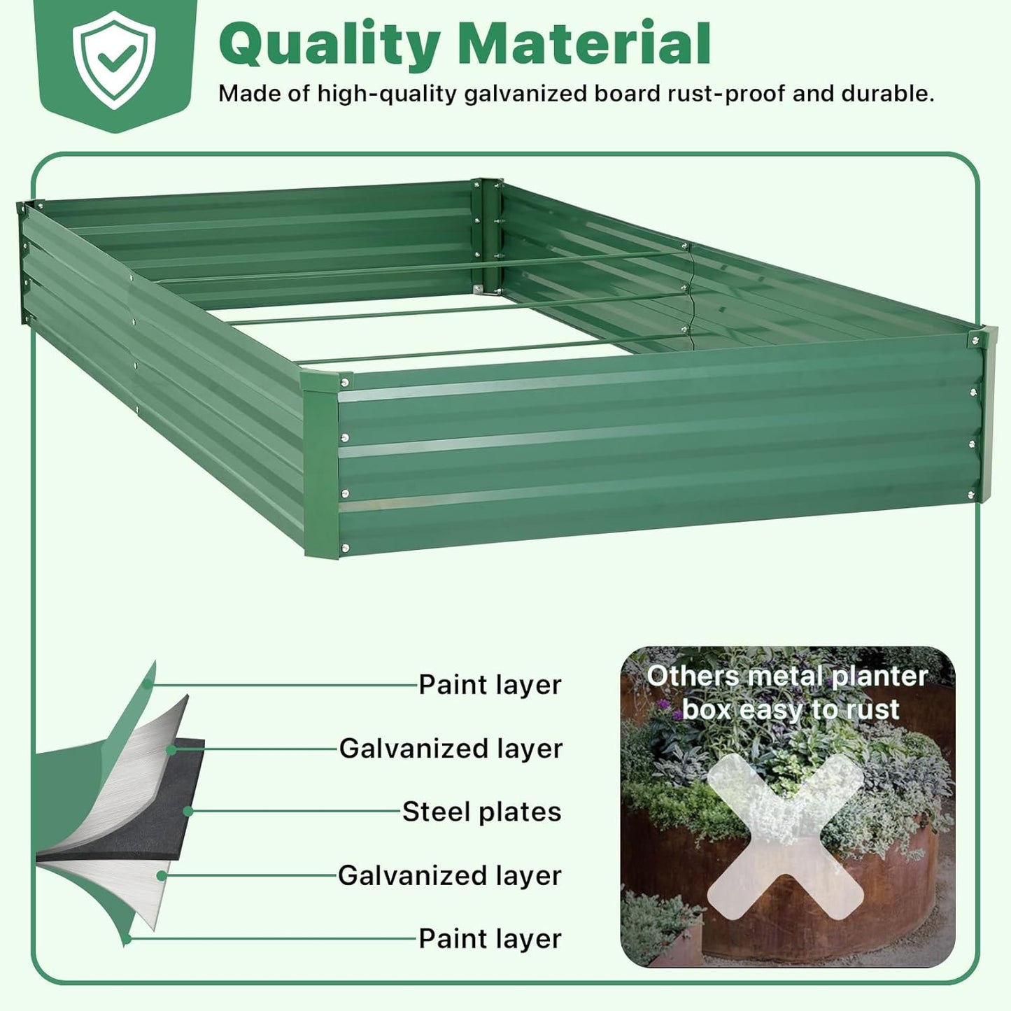 Galvanized Raised Garden Bed for Vegetables Flowers Herbs, Metal Raised Garden Bed Kit with 2 PCS Tomato Cage, Gloves, Trellis Netting, Plant Labels, Plant Ties, Green 6×3×1FT
