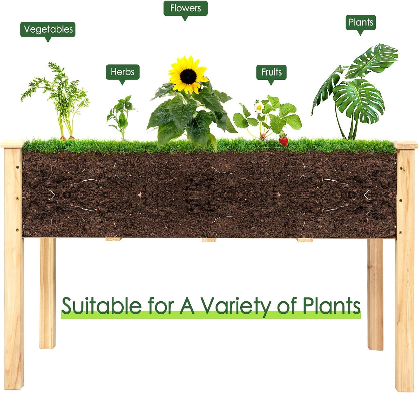 Raised Garden Bed Kit Elevated Planter Box for Vegetables Fruits Herb Grow, Heavy Duty Natural Cedar Wood Frame Gardening Planting Bed for Deck Patio Yard, 49.5"X23.5"X30.0"