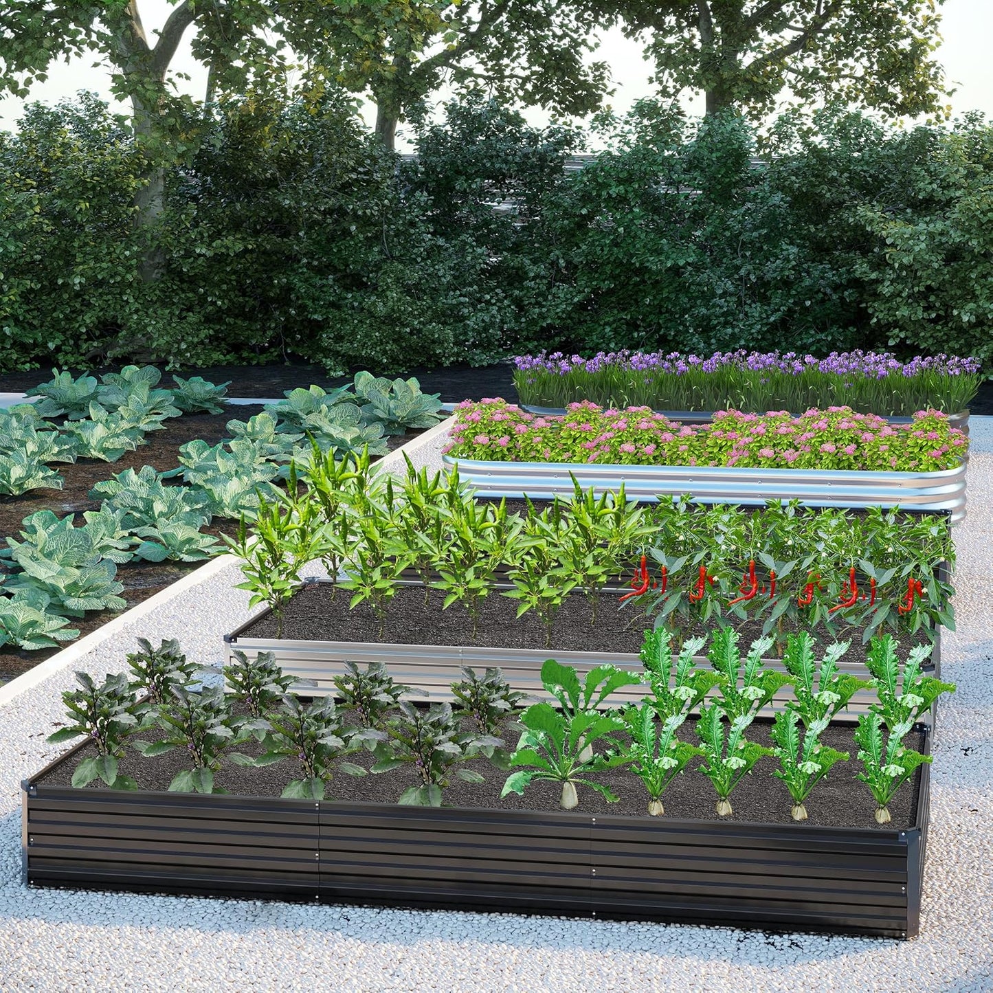 2PCS 8x4x1FT Galvanized Raised Garden Bed Kit,Vegetable Boxes-Rectangle Metal Flower Box,Large Planter Raised Beds Outdoor Garden for Planting,Fruit,Herb-Black
