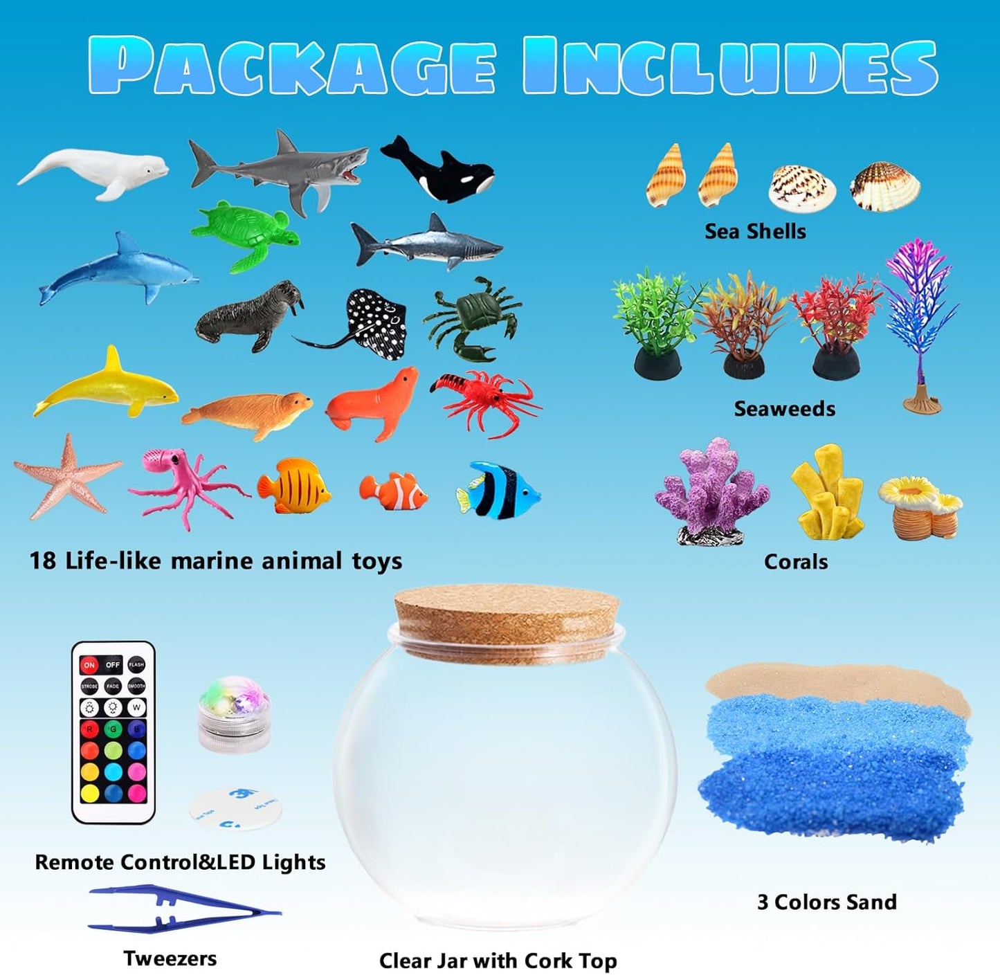 Ocean Light up Terrarium Kit for Kids - Sea Animal Toys LED Night Light Birthday Gift for Boys & Girls Ages 4 5 6 7 8-12, Kids Arts & Crafts Kit