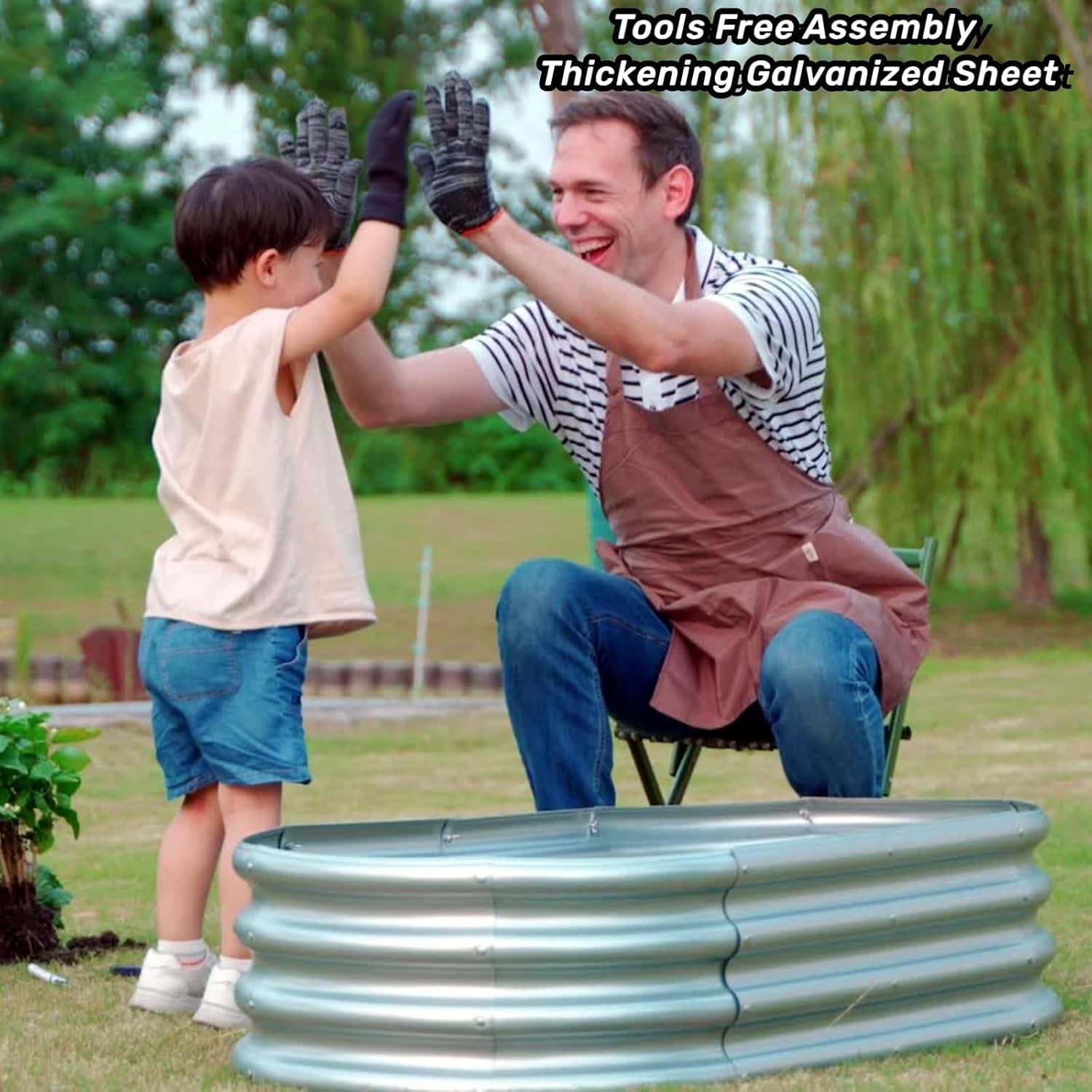 4x2x1 Ft Galvanized Raised Garden Bed with Open Bottom, Outdoor Thickening Oval Planter Box for Herbs, Vegetables, Fruits