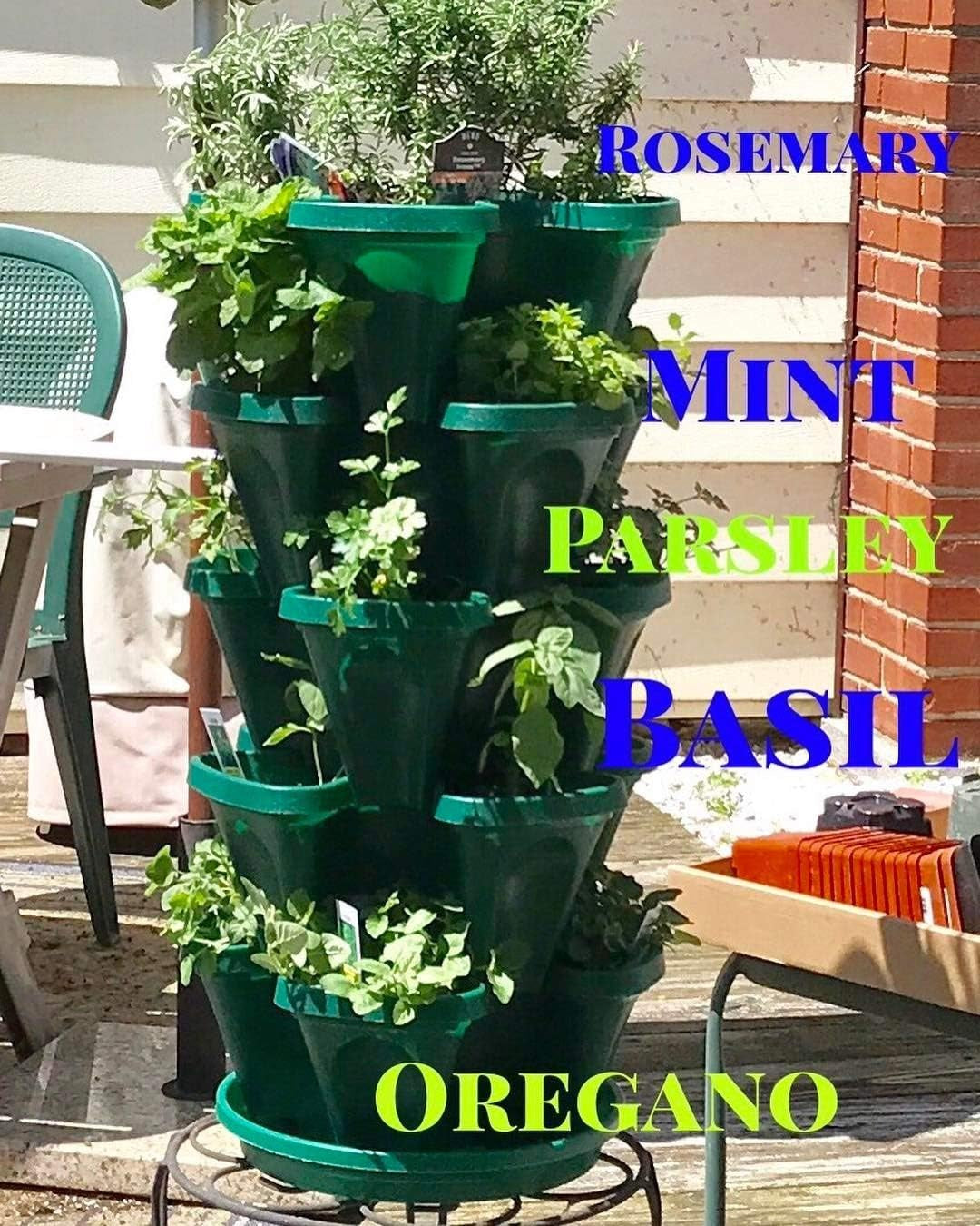 1305-HG 5-Tier Stackable Strawberry, Herb, Flower, & Vegetable Planter - Vertical Gardening Indoor / Outdoor Stacking Garden Pots Hunter Green, 22.5 Quarts
