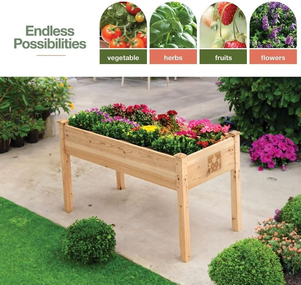 Raised Garden Bed - Elevated Wood Planter Box with Bed Liner