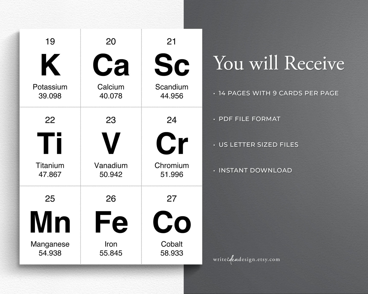 Printable Periodic Table of Elements Flash Cards. Chemistry Flash Cards. Elements Flash Cards.