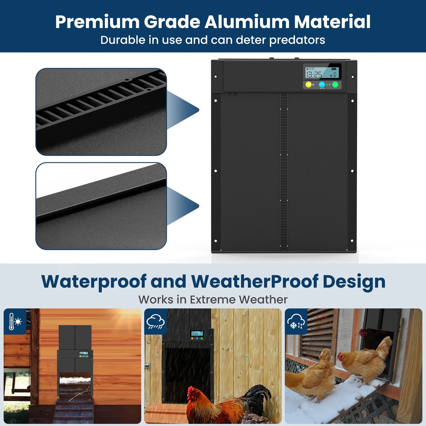 Solar Automatic Chicken Coop Door, Chicken Coop Door Opener with LCD Screen, Light Sensor/ Timer/ Remote Control Auto chicken Doors, Anti Pinch Waterproof Coop Door, Ideal for Chicken Breeding