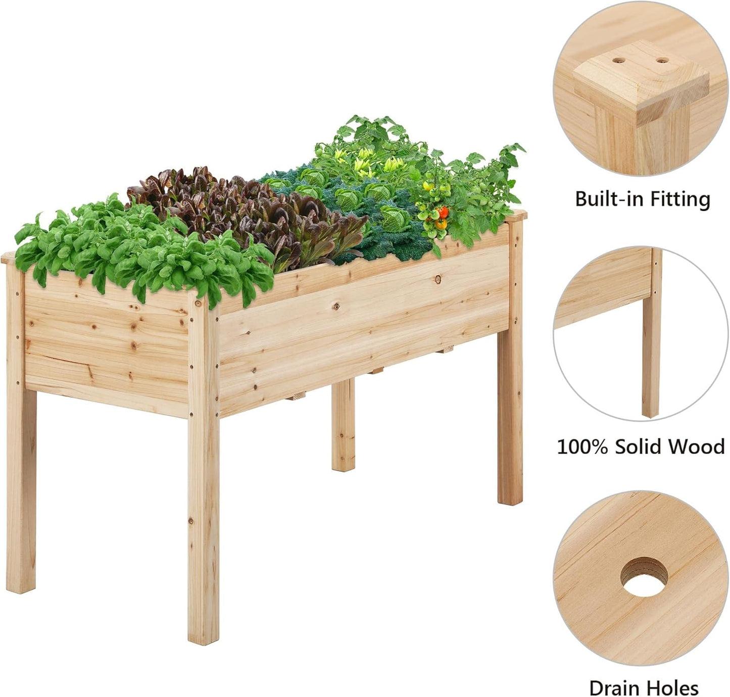 1pc Raised Garden Bed 48x24x30in Elevated Wooden Horticulture Planter Box with Legs Standing Growing Bed for Gardening/Backyard/Patio/Balcony