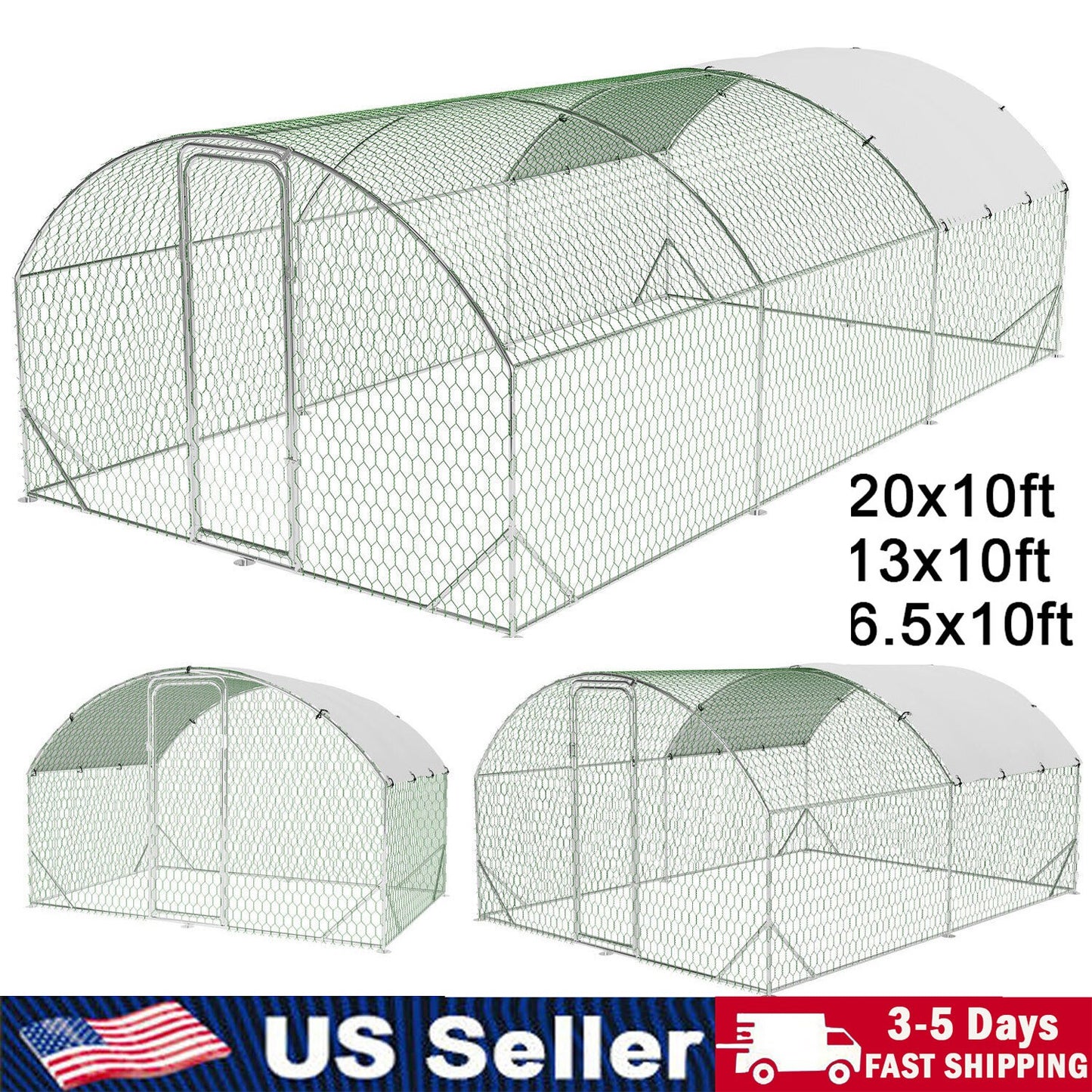 20 x10 ft Walk-in Metal Chicken Coop Poultry Cage Pet House w/ Chicken Run Cover
