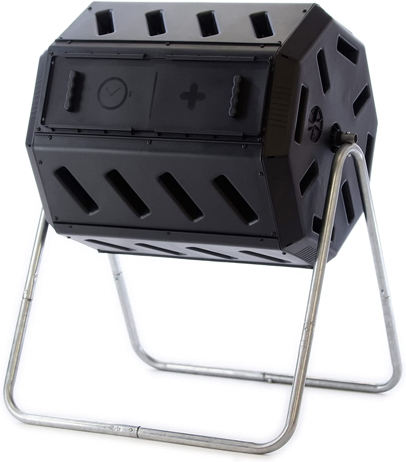 IM4000 Dual Chamber Tumbling Composter Canadian-Made, 100% Recycled Resin - Outdoor Rotating Compost Tumbler Bin for Garden, Kitchen, and Yard Waste, Black (37 Gallon)