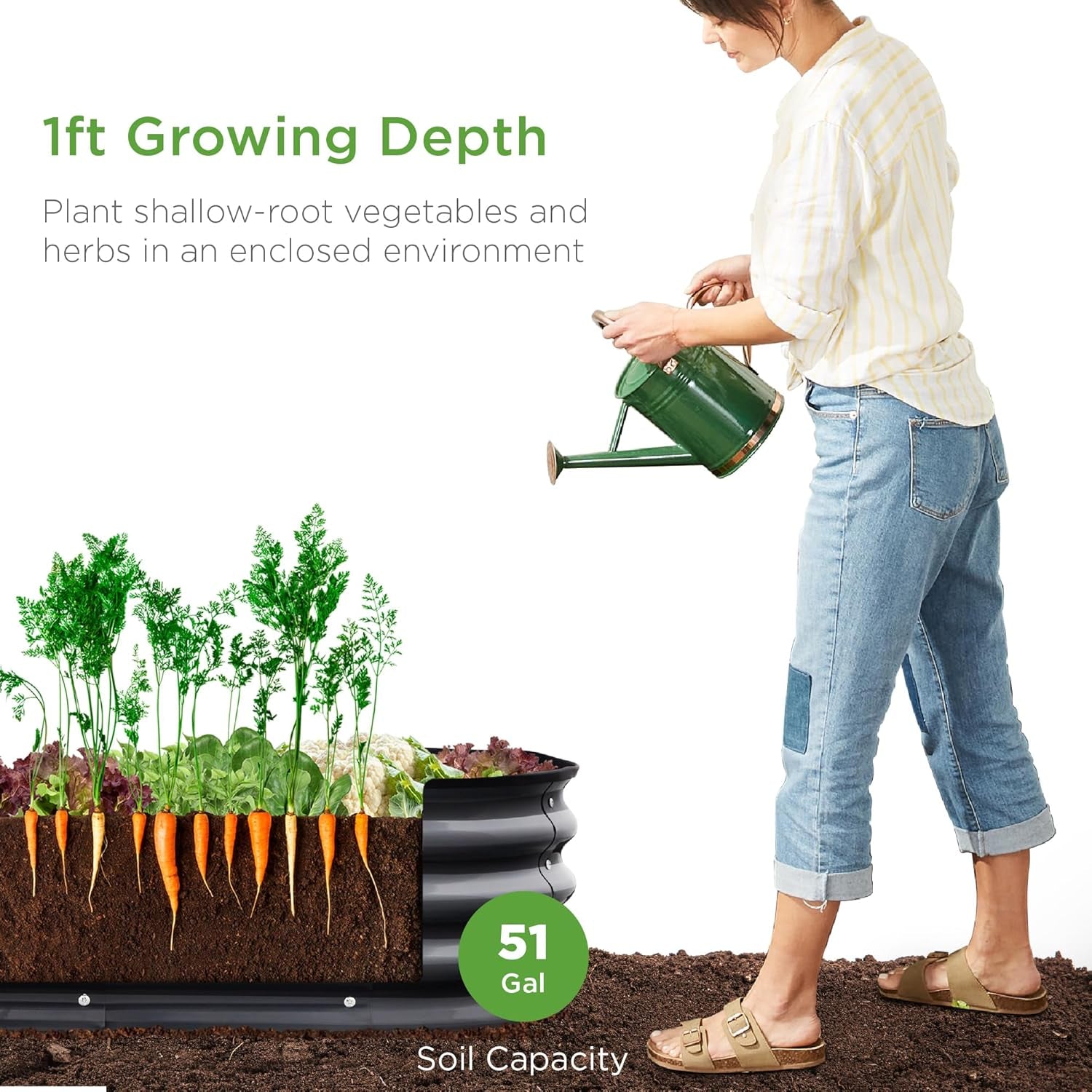 4x2x1ft Outdoor Metal Raised Garden Bed, Oval Deep Root Planter Box for Vegetables, Flowers, Herbs, and Succulents w/ 51 Gallon Capacity, Rubber Edge Guard - Charcoal