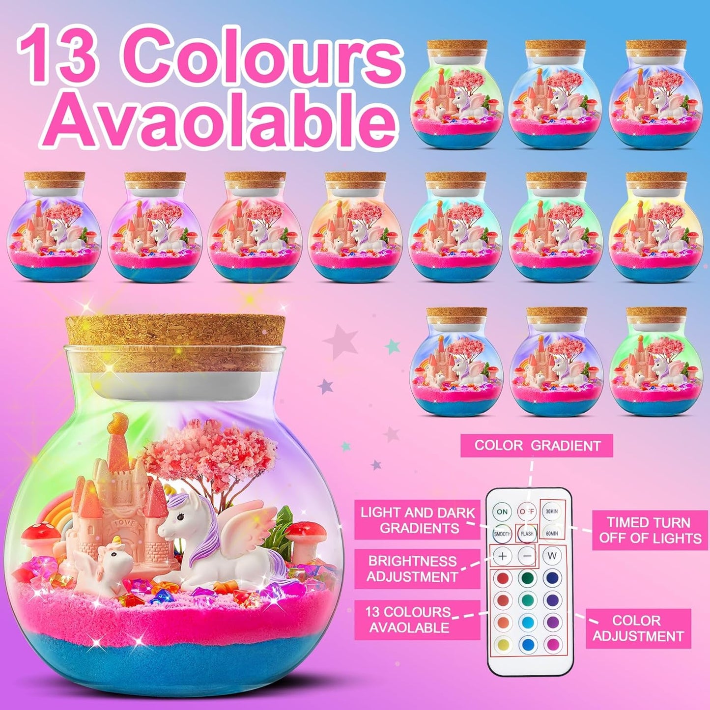 Light-Up Unicorn Terrarium Kit for Kids: Birthday Gifts for Girl Ages 4 5 6 7 8-12 Year Old Girl Gift Unicorn Toys for Girls Age 4-6 Easter Gifts for Kids - Arts and Crafts for Kids (Unicorn)