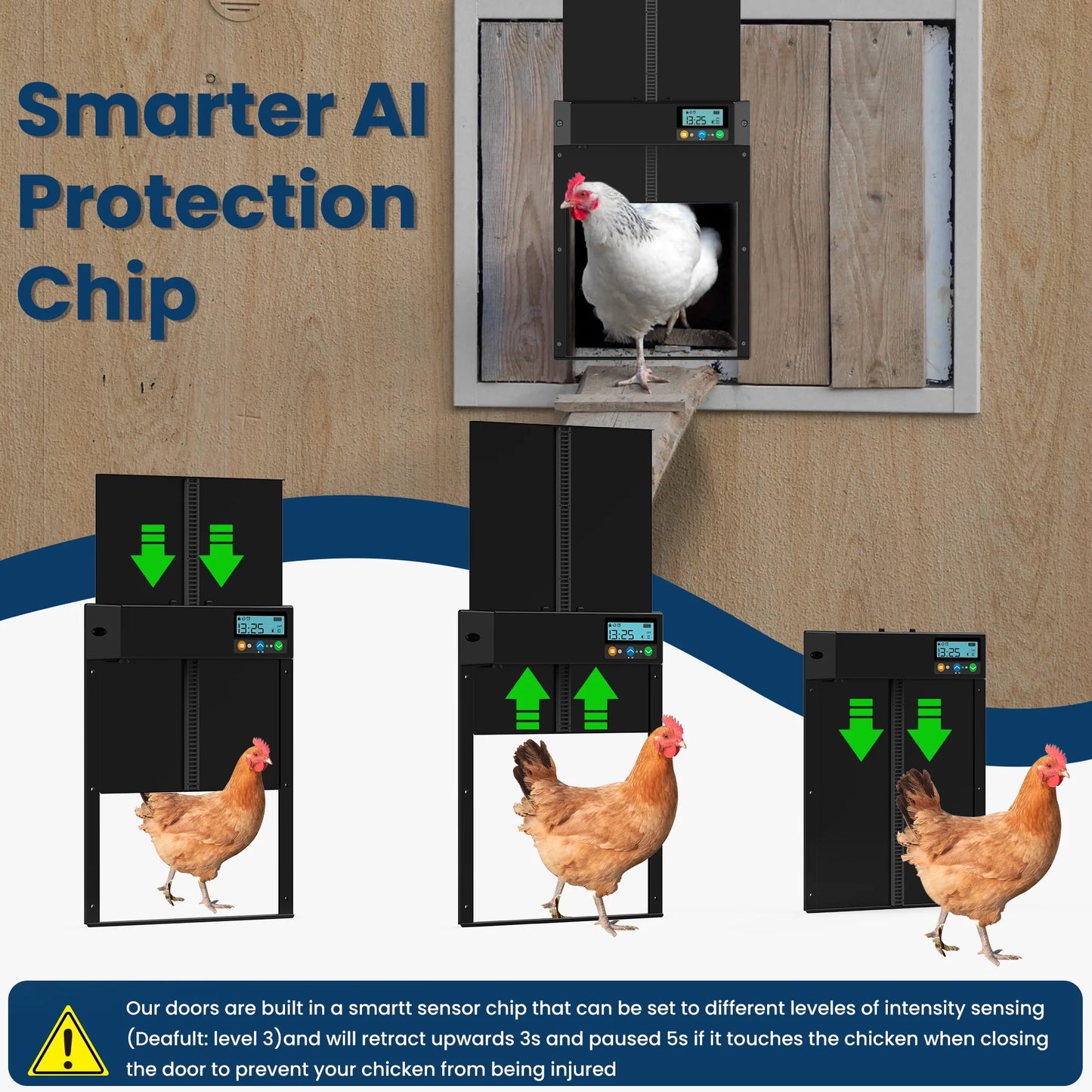 Solar Automatic Chicken Coop Door, Chicken Coop Door Opener with LCD Screen, Light Sensor/ Timer/ Remote Control Auto chicken Doors, Anti Pinch Waterproof Coop Door, Ideal for Chicken Breeding