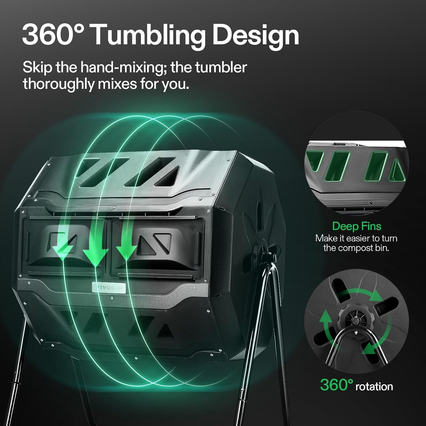 Outdoor Tumbling Composter Dual Rotating Batch Compost Bin, 43 Gallon Black Door