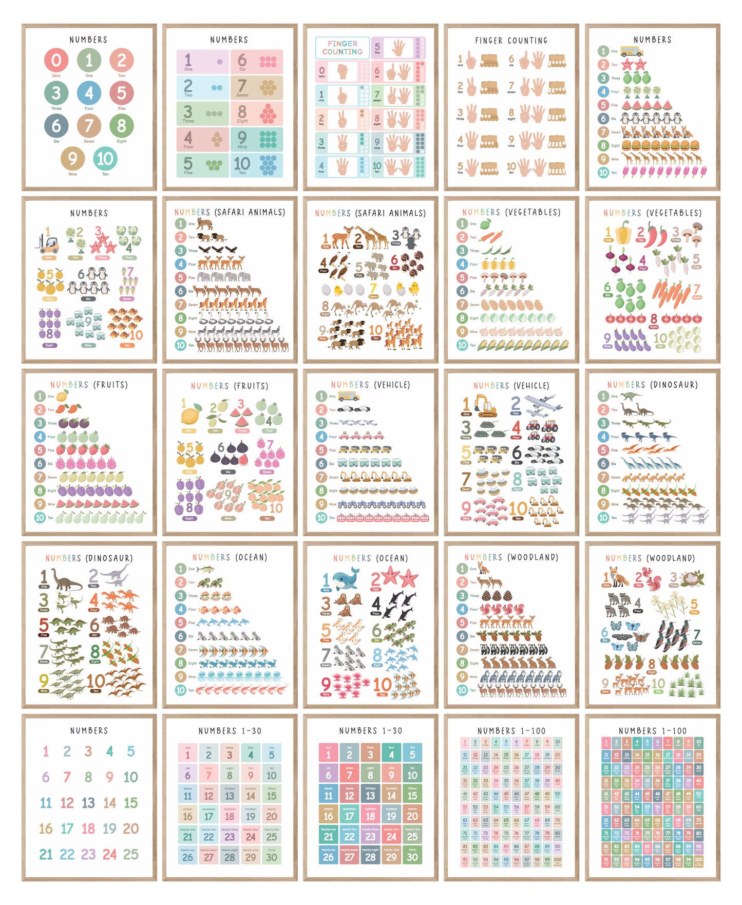 Set of 225 Educational Posters, Neutral Montessori Classroom Decor, Playroom, Homeschool Learning Prints, Homeschool Printable Toddler