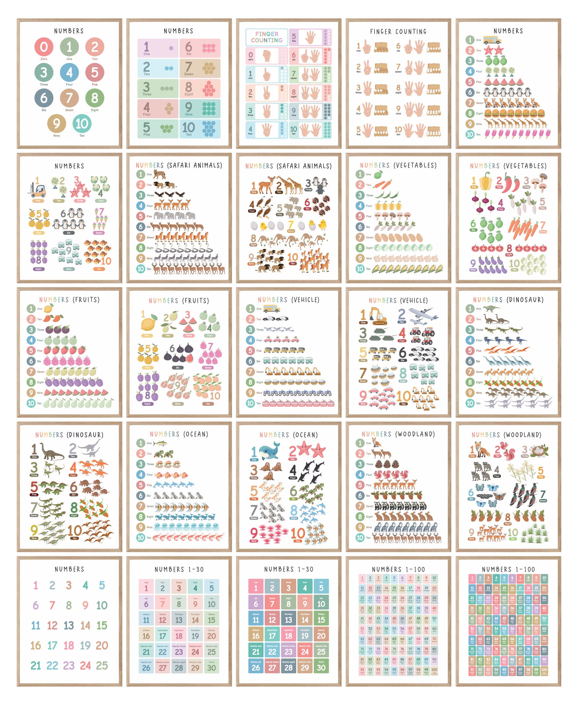 Set of 225 Educational Posters, Neutral Montessori Classroom Decor, Playroom, Homeschool Learning Prints, Homeschool Printable Toddler
