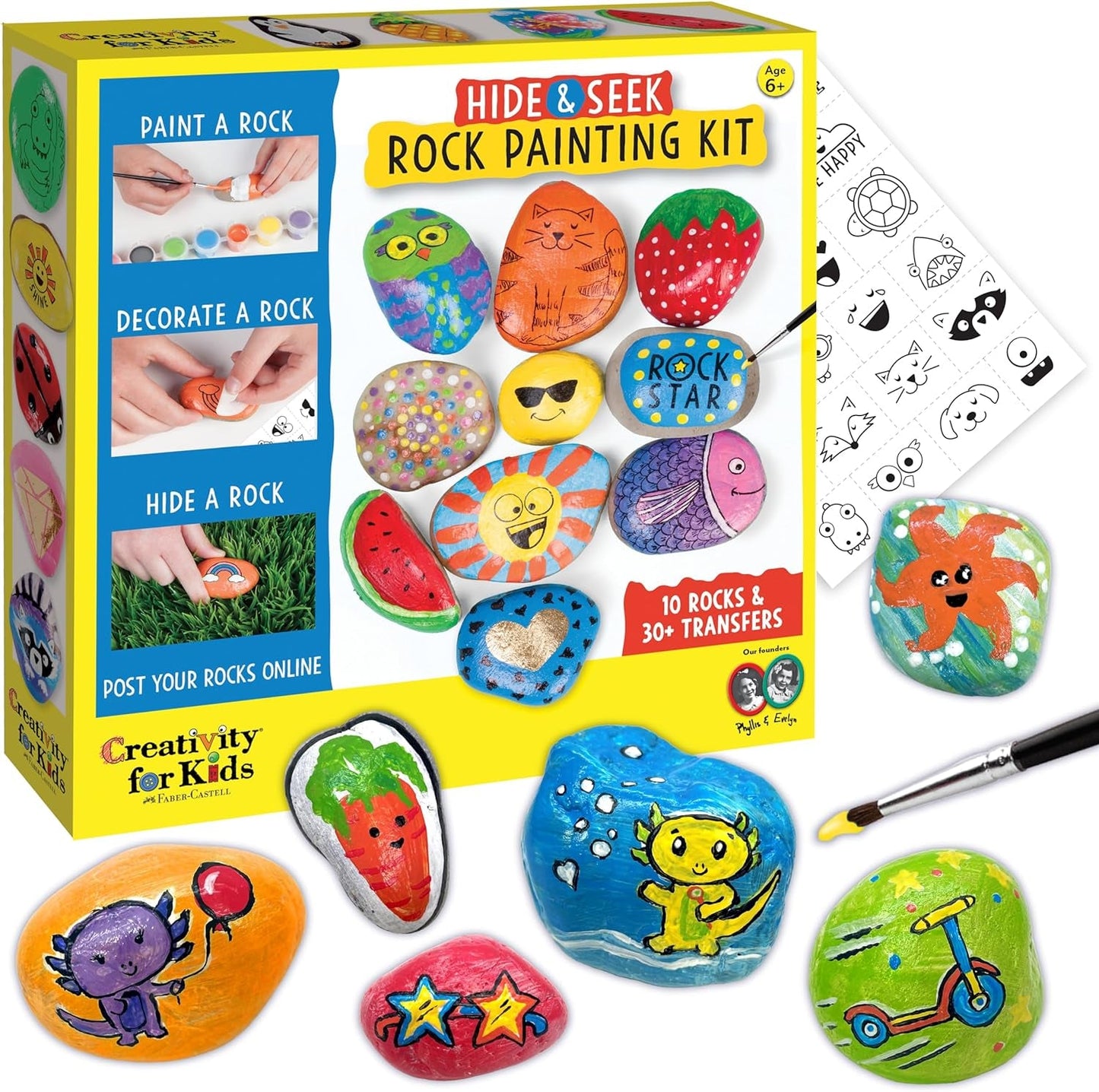 Hide and Seek Rock Painting Kit - Arts and Crafts for Kids Ages 6-8+, Gifts for Kids, Craft Kit with 10 Rocks and Waterproof Paint, Small