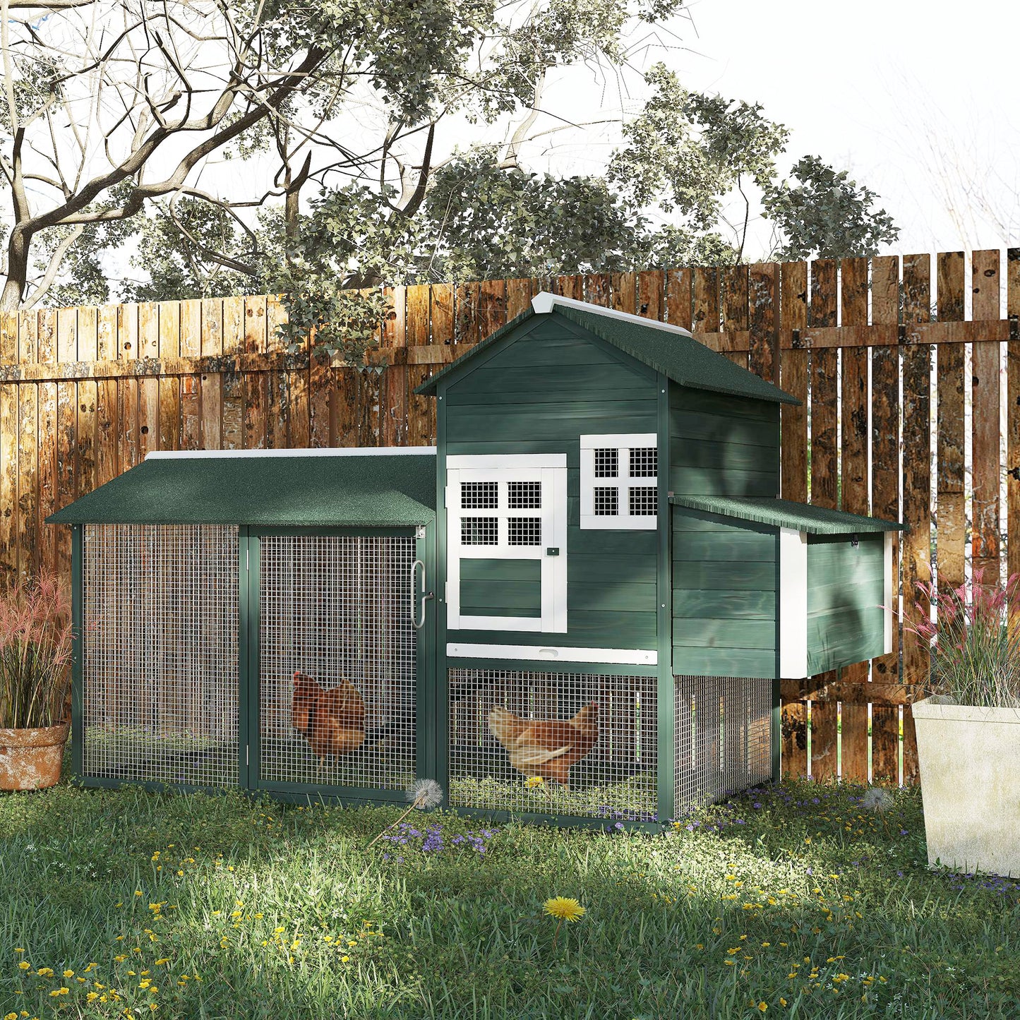 PawHut 84'' Chicken Coop Deluxe Wooden House Hen Backyard Poultry Hutch Run Box