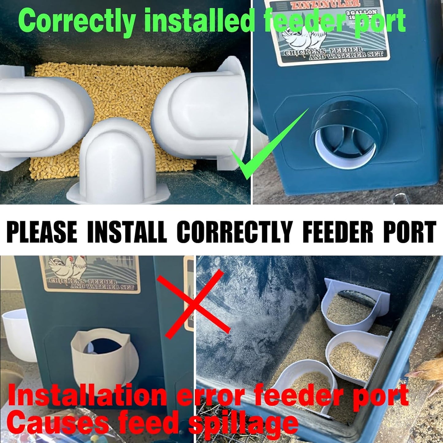 Automatic Port Chicken Feeder and Cup Waterer Set - Chicken Coop Accessories, No Waste Poultry Feeder, 3 Gallon/16 Pounds