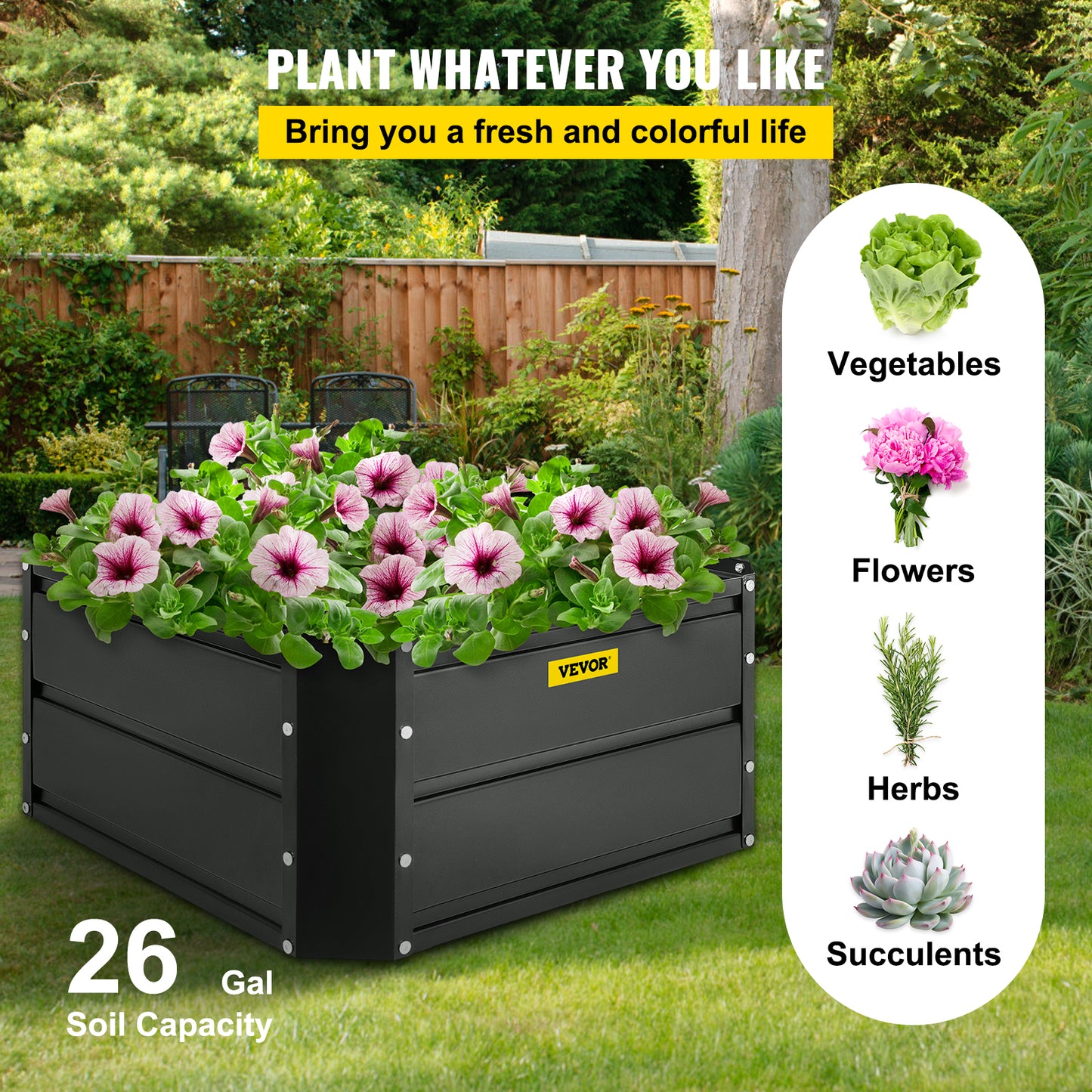 VEVOR Galvanized Raised Garden Bed Planter Box for Plant Flower Vegetable