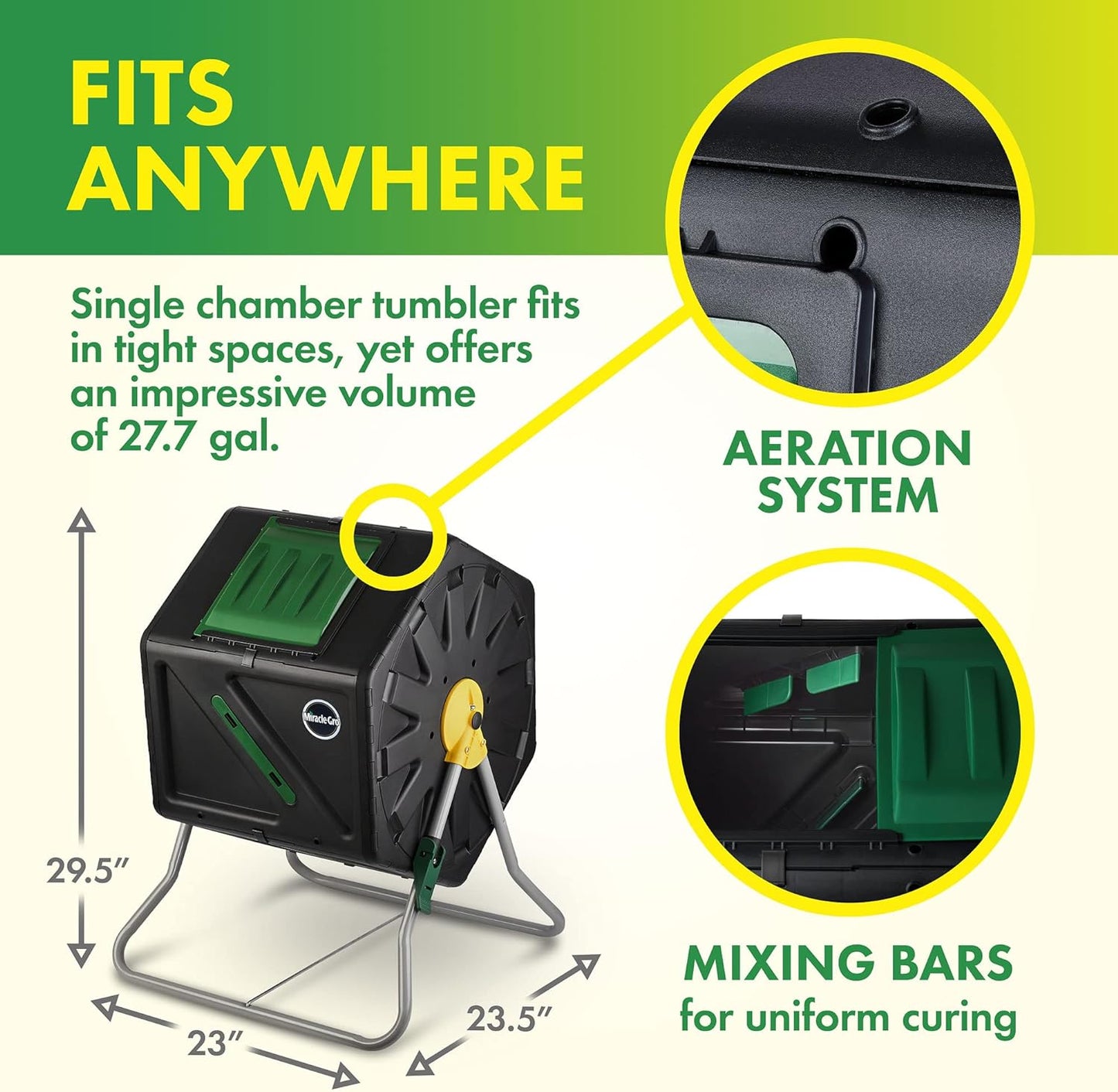 Compost Tumbler Single Chamber – Easy-Turn Composter Tumbler Outdoor for Fast Composting – Heavy-Duty Composting Bin with 1 Sliding Door (1 x 27.7 Gallon / 105 Liter)