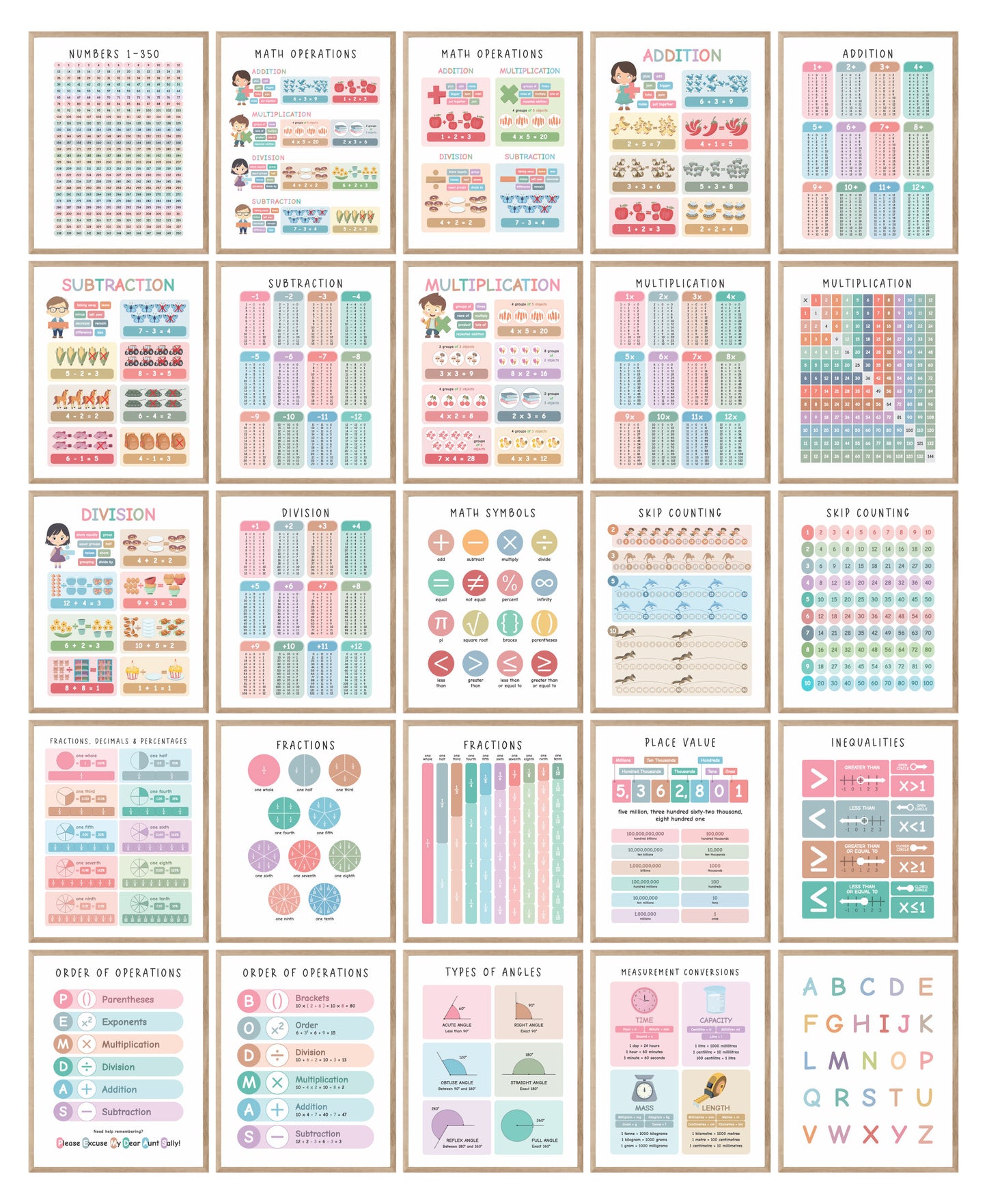 Set of 225 Educational Posters, Neutral Montessori Classroom Decor, Playroom, Homeschool Learning Prints, Homeschool Printable Toddler