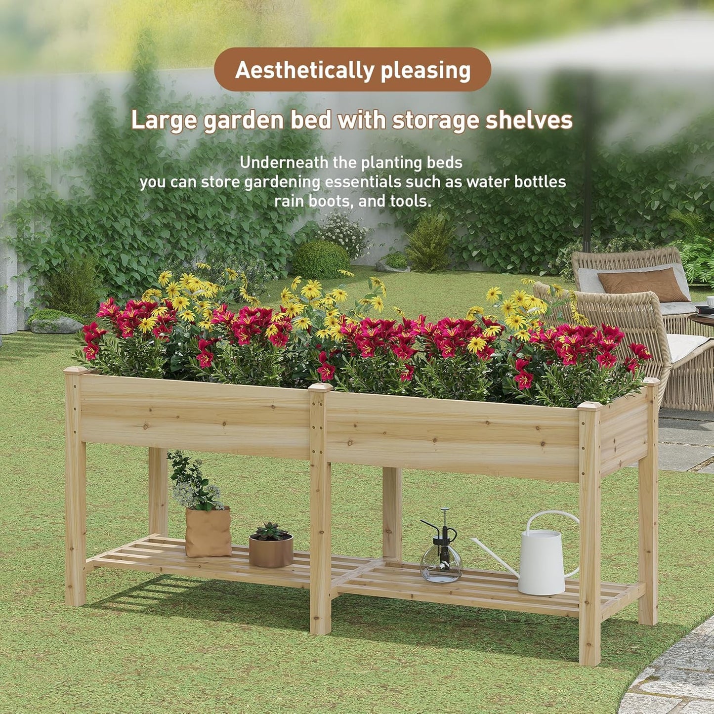 Raised Garden Bed with Legs Elevated Wooden Planter Box Stand Large Planter Stand Box for Fruits Vegetables Flowers with Divider with Bag - 72 * 24 * 30.5IN