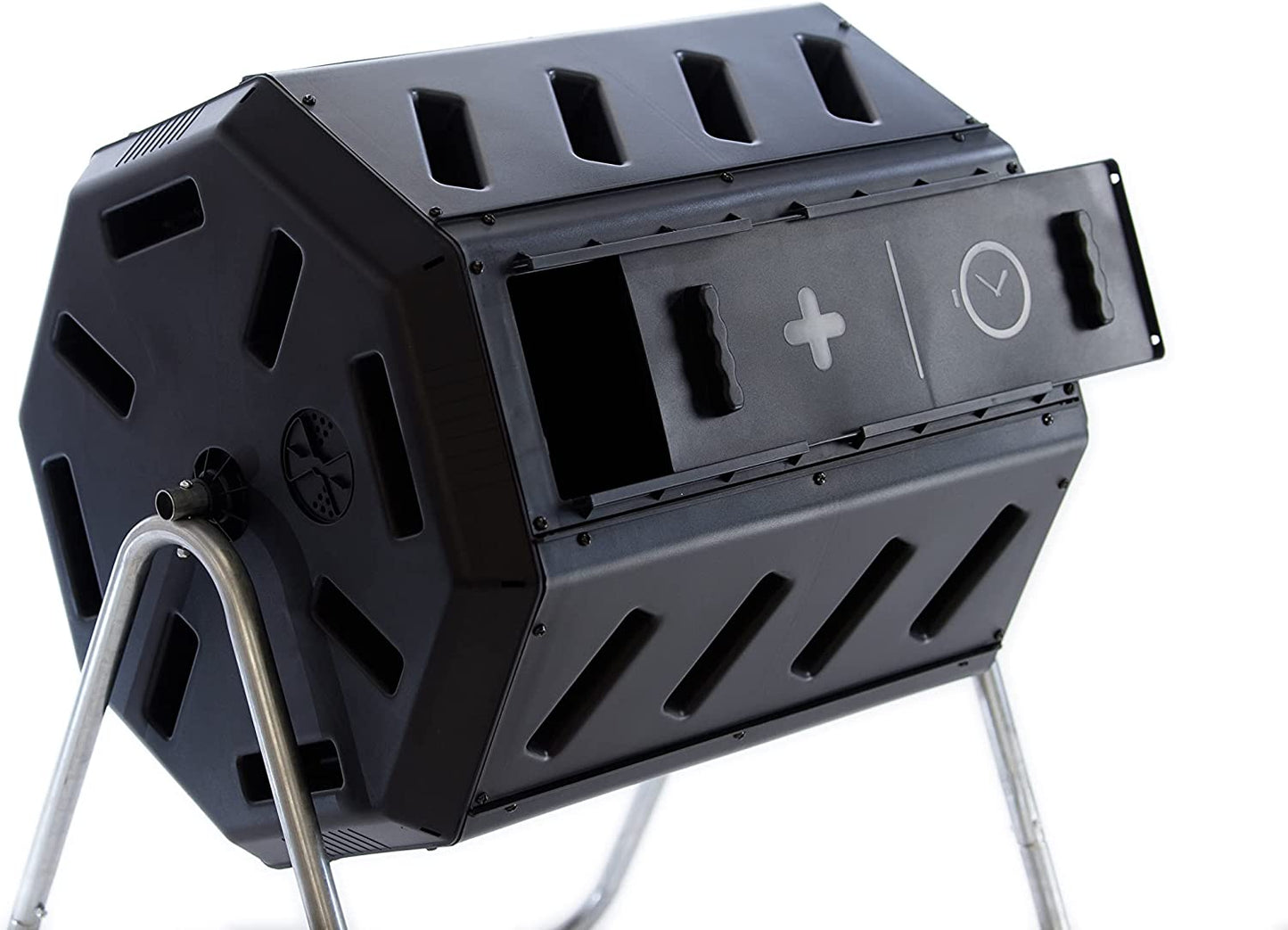 IM4000 Dual Chamber Tumbling Composter Canadian-Made, 100% Recycled Resin - Outdoor Rotating Compost Tumbler Bin for Garden, Kitchen, and Yard Waste, Black (37 Gallon)