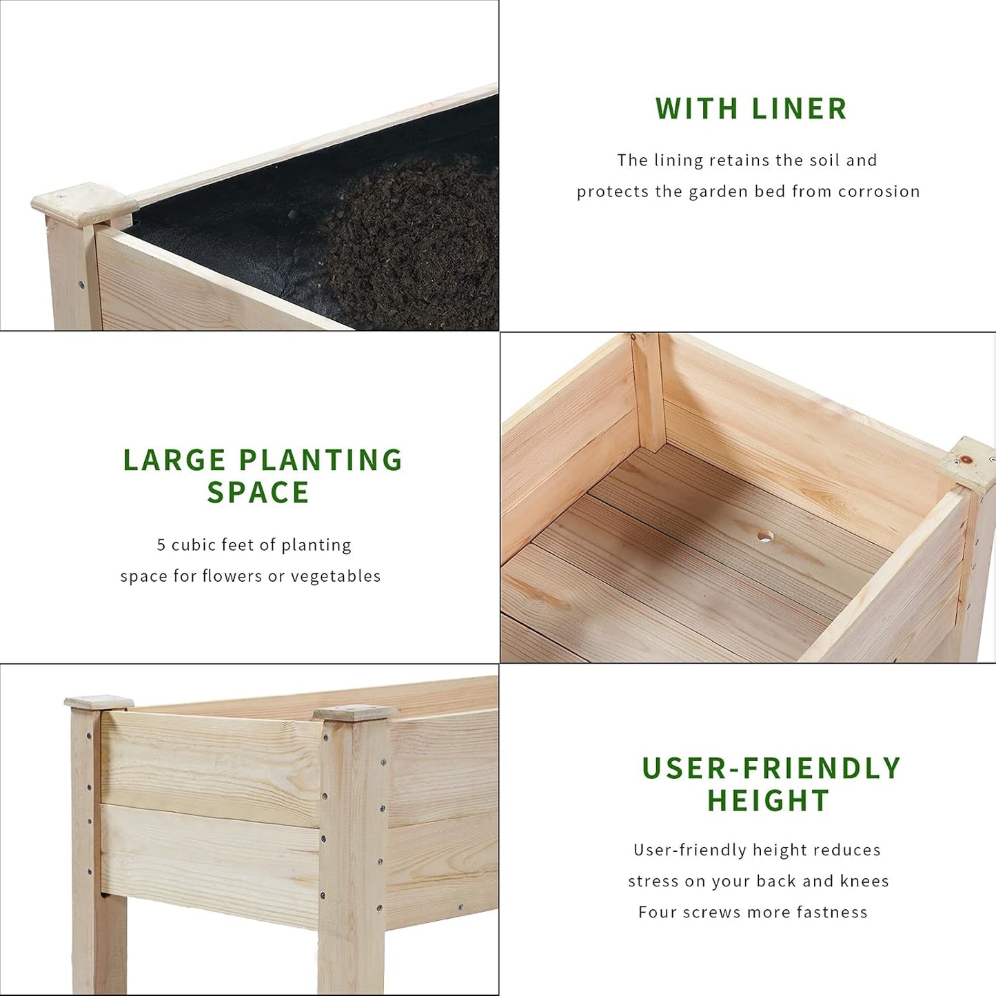 4FT Raised Garden Bed with Legs, Elevated Garden Box for Vegetable, Flower, Herb, Wood Planter Load Up to 250 Pounds for Gardening in Backyard Patio - Easy Assembly, 30in Height