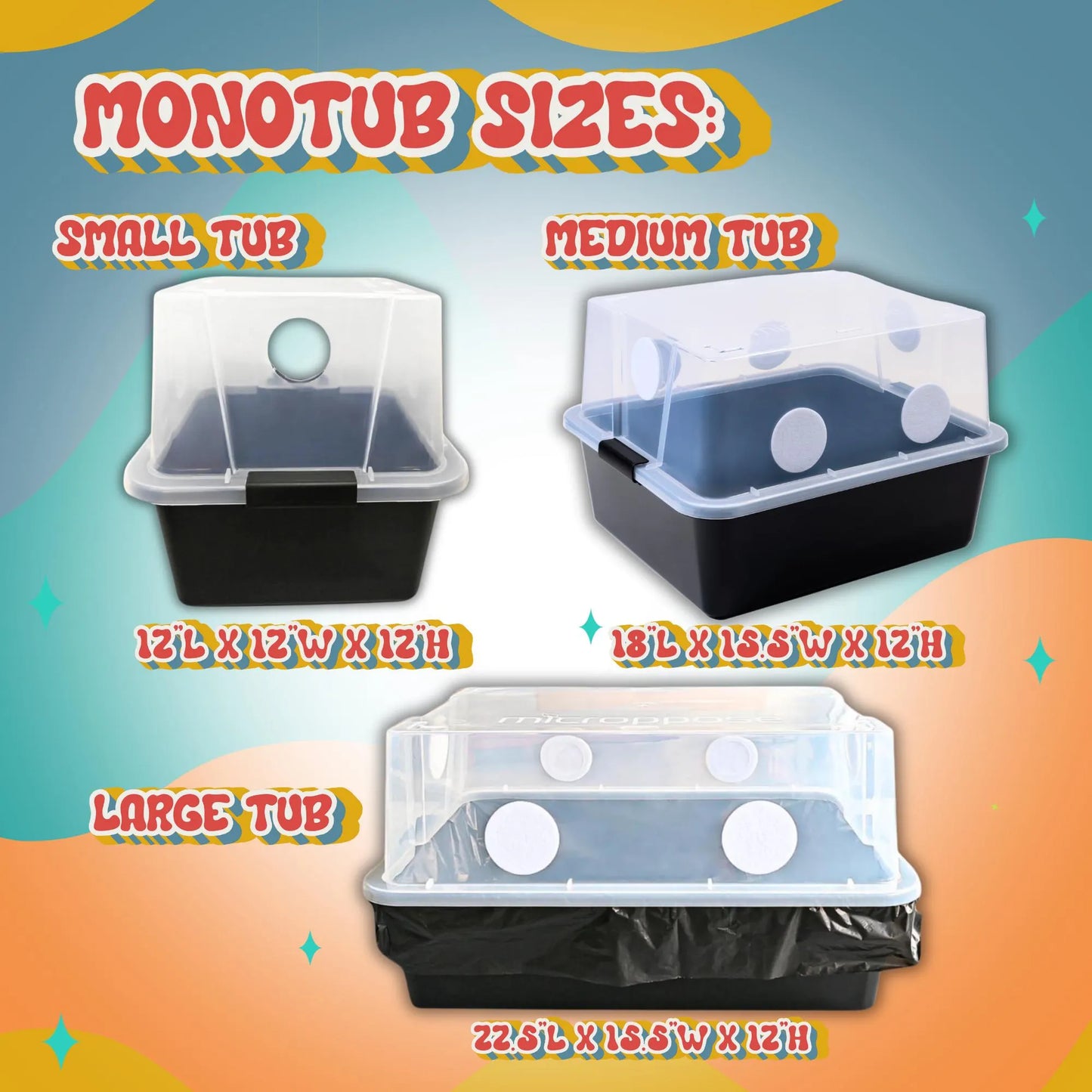 Microppose Monotub - Mushroom Cultivation Grow Kit for Easy Mono-tub Tek for Efficient DIY Mushroom Growing Small, Medium, Large Sizes