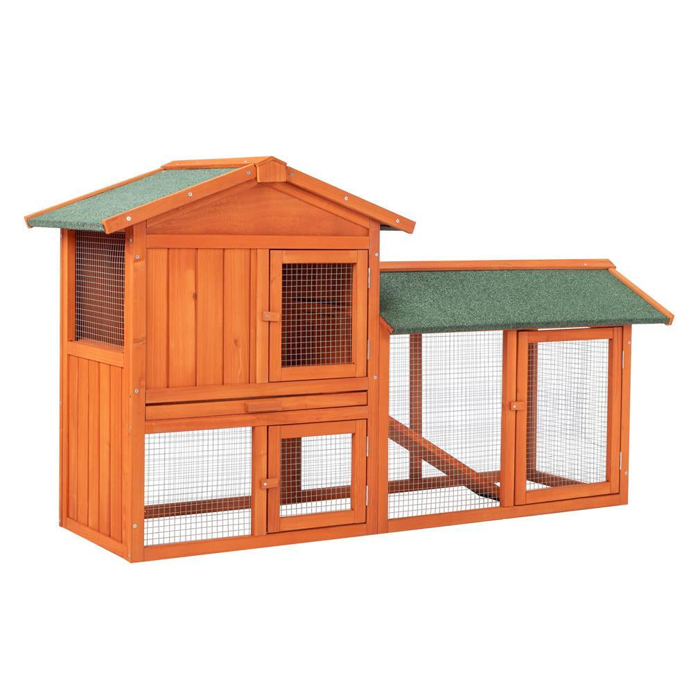61" Wooden Rabbit Hutch Chicken Coop Small Pet House Bunny Cage w/Ramp Run