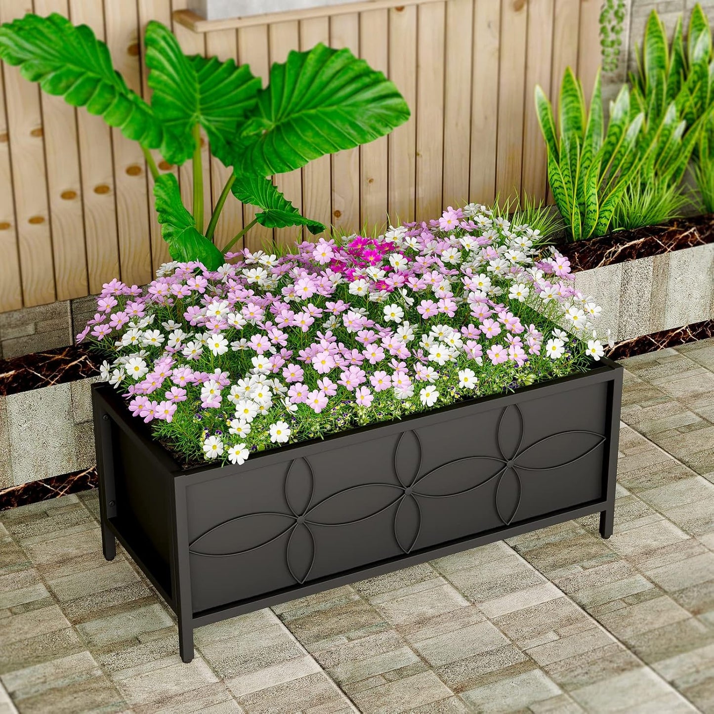 Sturdy Raised Garden Bed with Inner Fabric Liners for Vegetables Flower, Planter Box for Backyard Patio Balcony. Inner Size: 33.85x14.17x11 inch