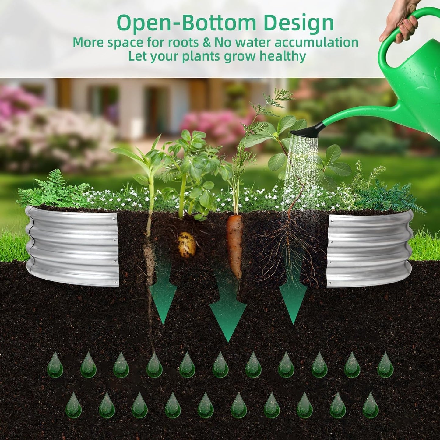 Thickening Galvanized Raised Garden Bed Kit, Tools Free Assembly Planter Box for Outdoor, Oval Larger Space Garden Bed Planter for Herbs, Vegetables, Fruits (Silvery, 6X3X1)