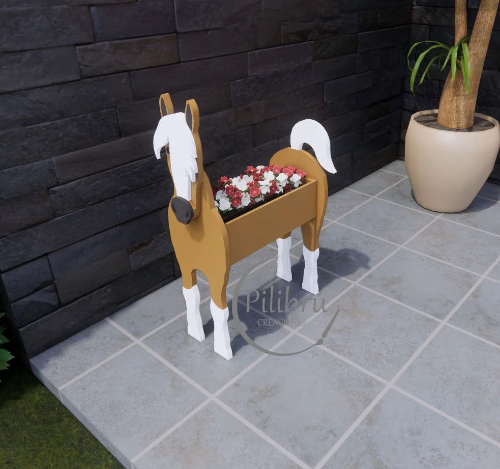 Scroll saw pattern, Horse planter, farm animal, garden ornament, planter box, laser cut, digital file, SVG, DXF, PDF