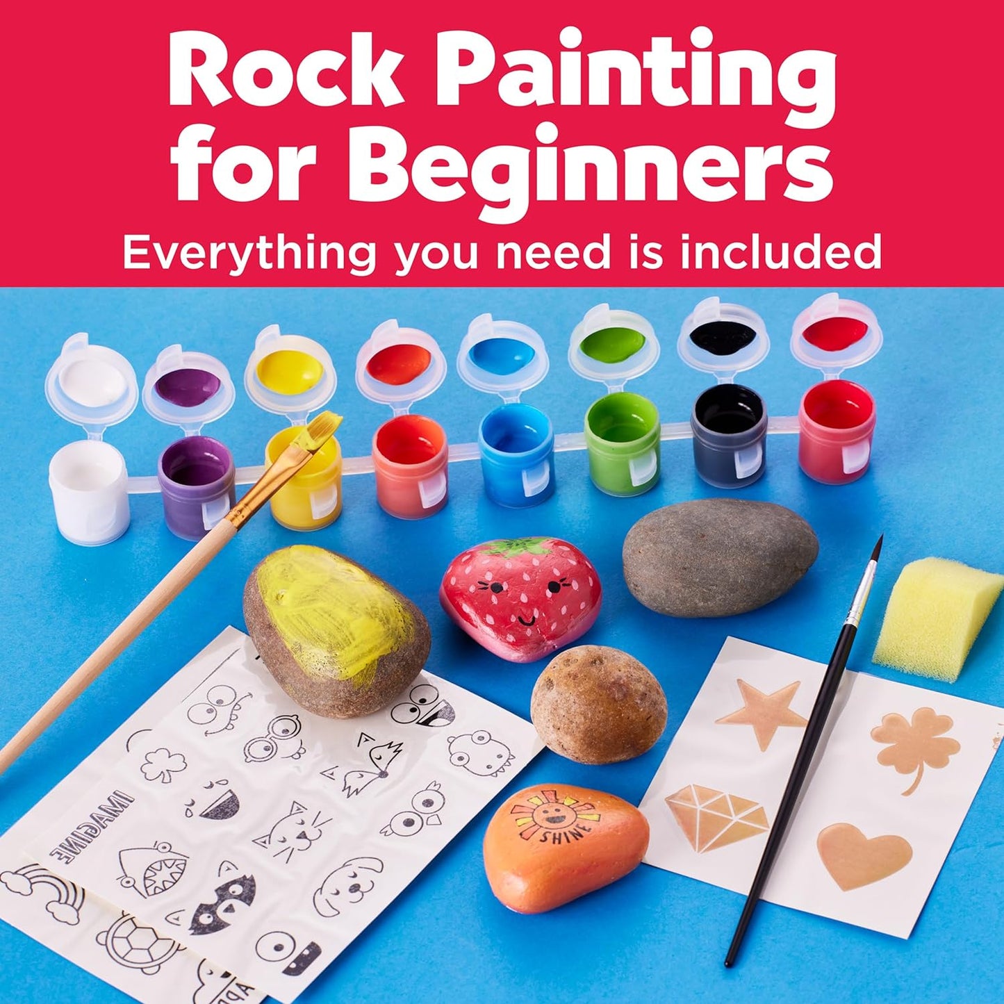 Hide and Seek Rock Painting Kit - Arts and Crafts for Kids Ages 6-8+, Gifts for Kids, Craft Kit with 10 Rocks and Waterproof Paint, Small