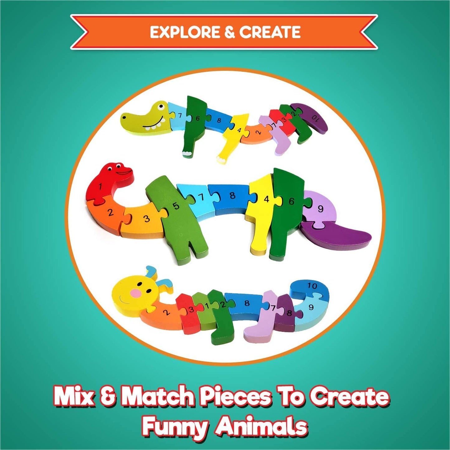 Thick Animal Wooden Puzzles for Toddlers - Colors and Counting Building Toys and Toddler Games - Montessori Toys Wood Blocks